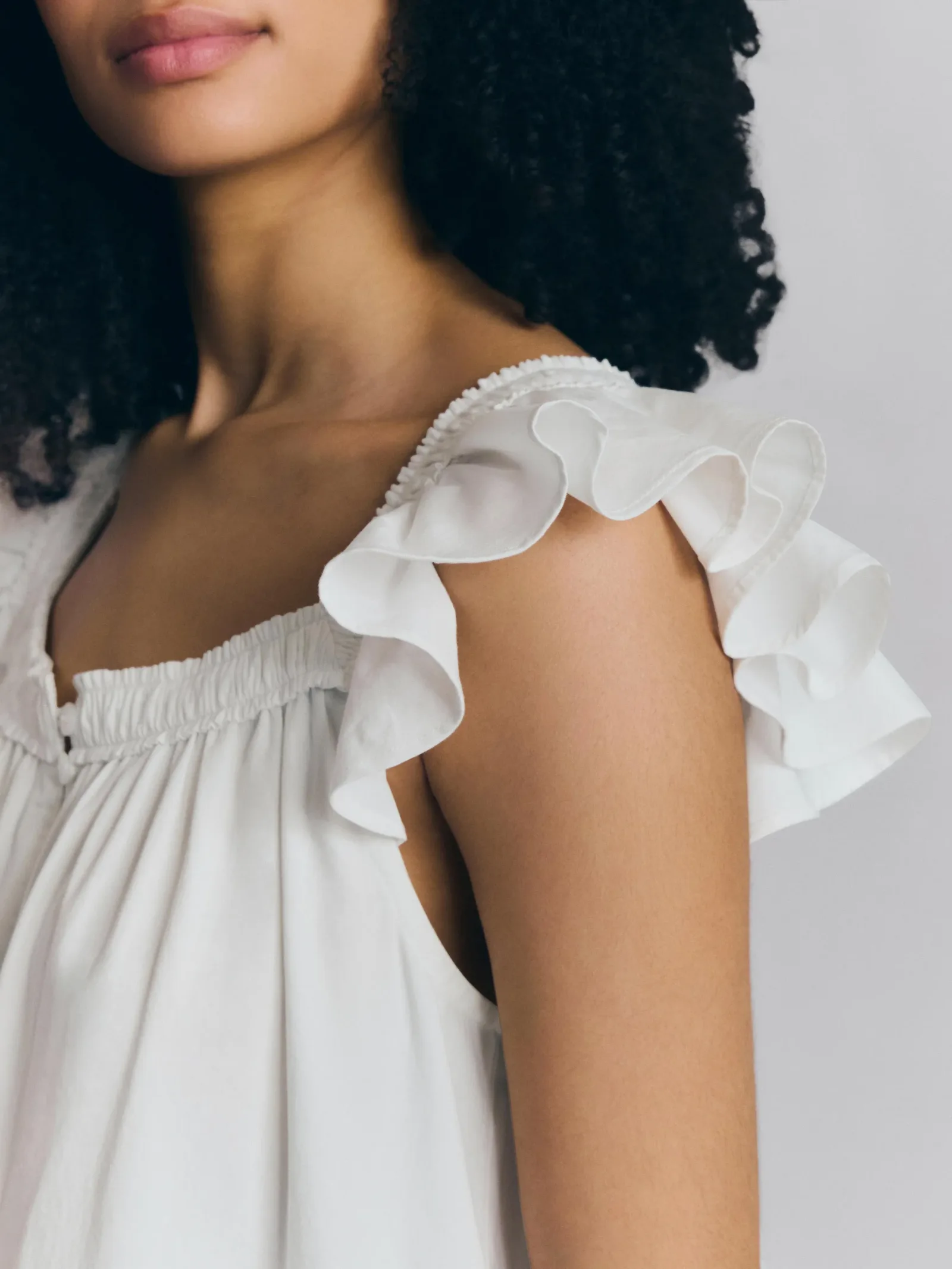 White Floral Embroidered Cotton Frill Nightie