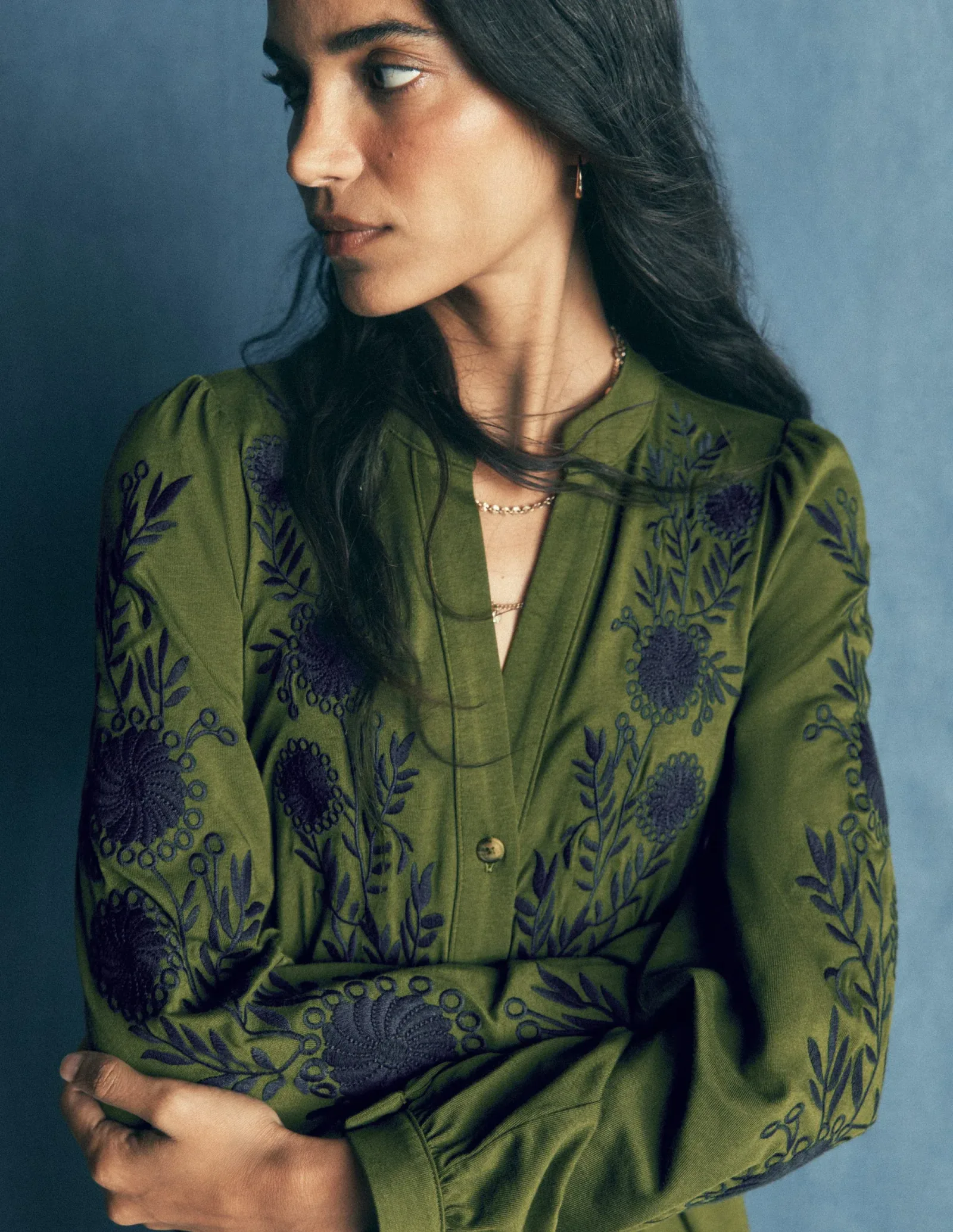 Juliet Jersey Midi Dress-Brunswick Green Embroidery
