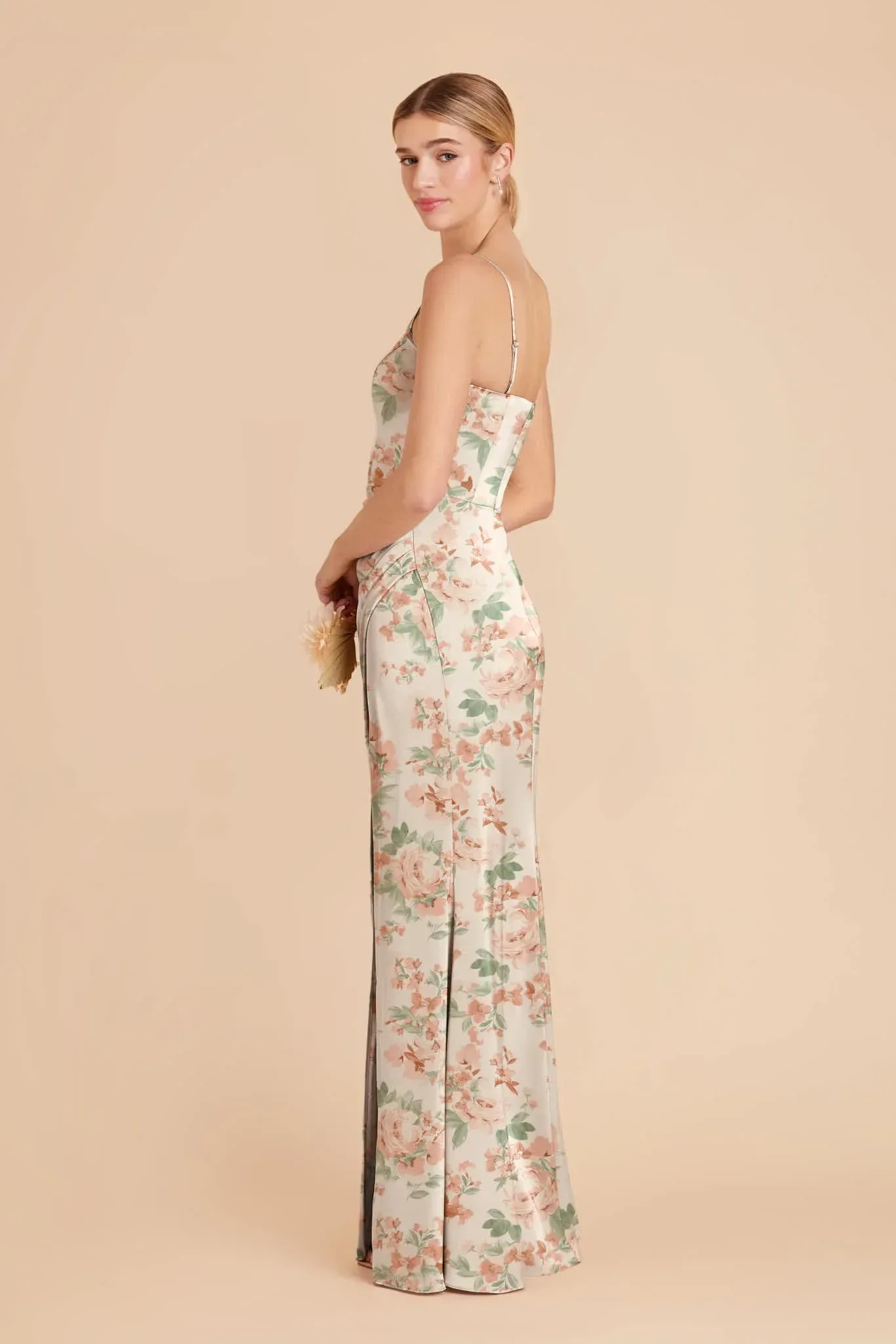 Anne Matte Satin Dress – Dusty Apricot Peonies