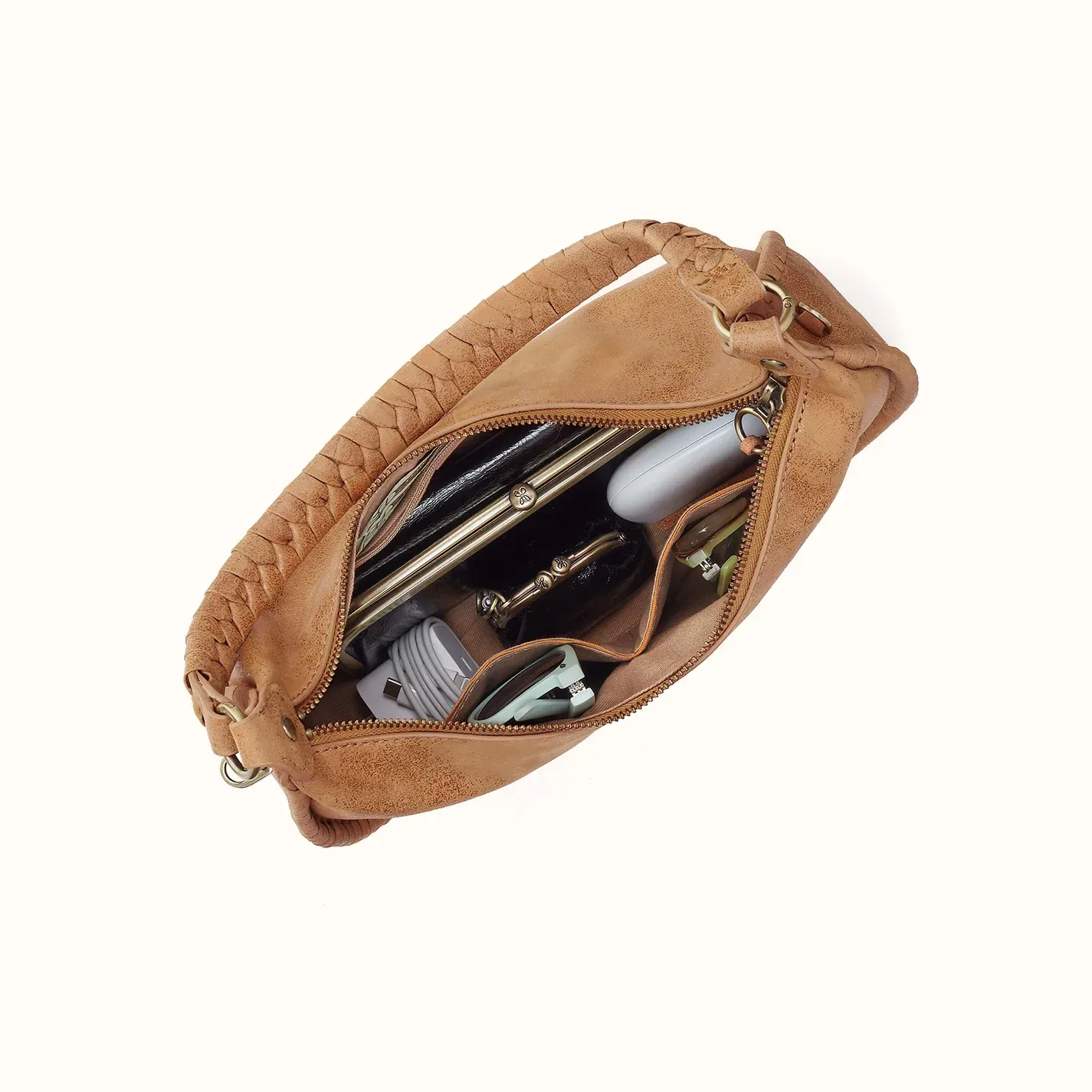 Mia Crescent Hobo In Buffed Leather – Whiskey