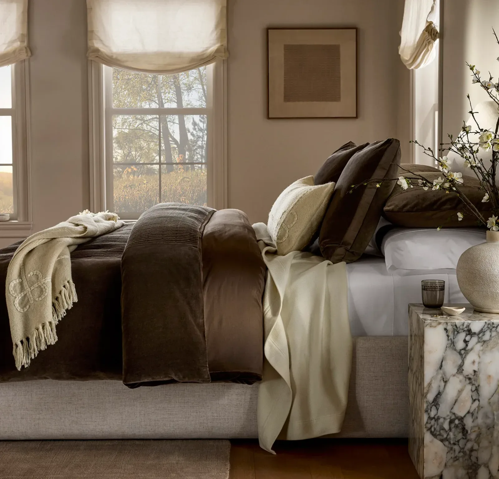 Fluted Cotton Velvet Duvet Cover – Deep Walnut
