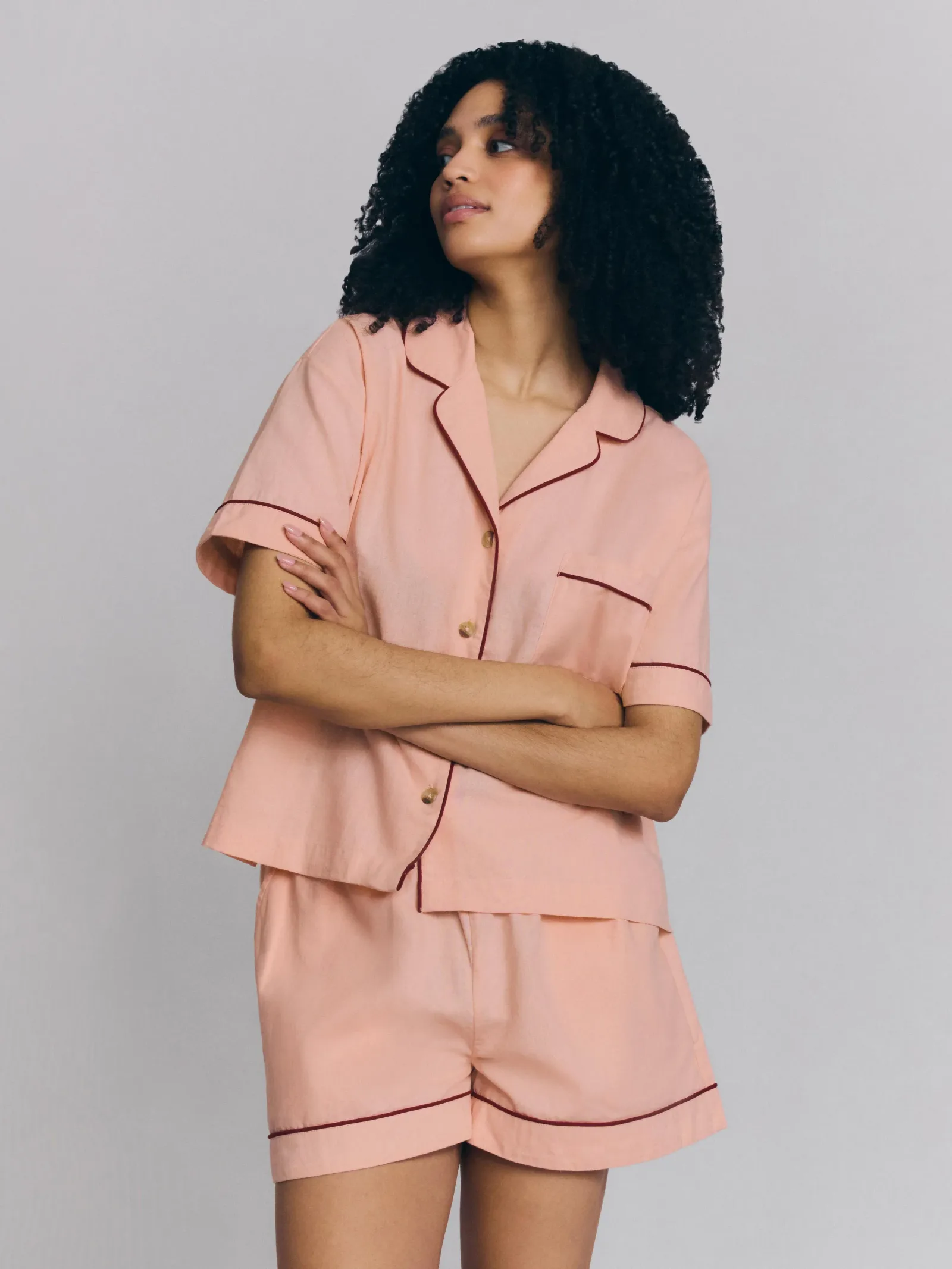 Rose Linen Blend Pajama Short Set