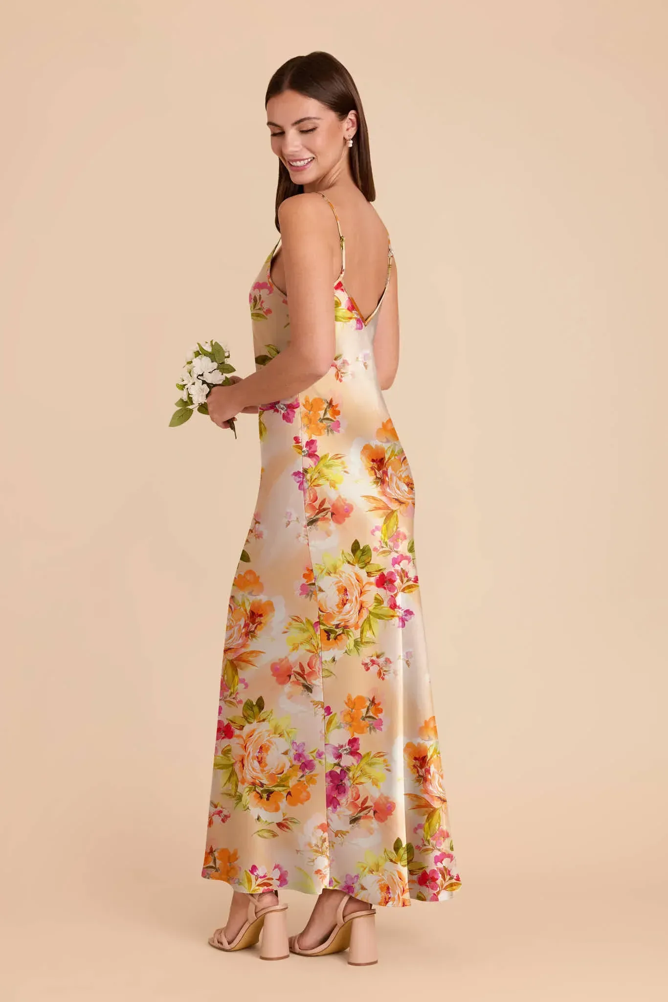Alice Matte Satin Dress – Coral Sunset Peonies