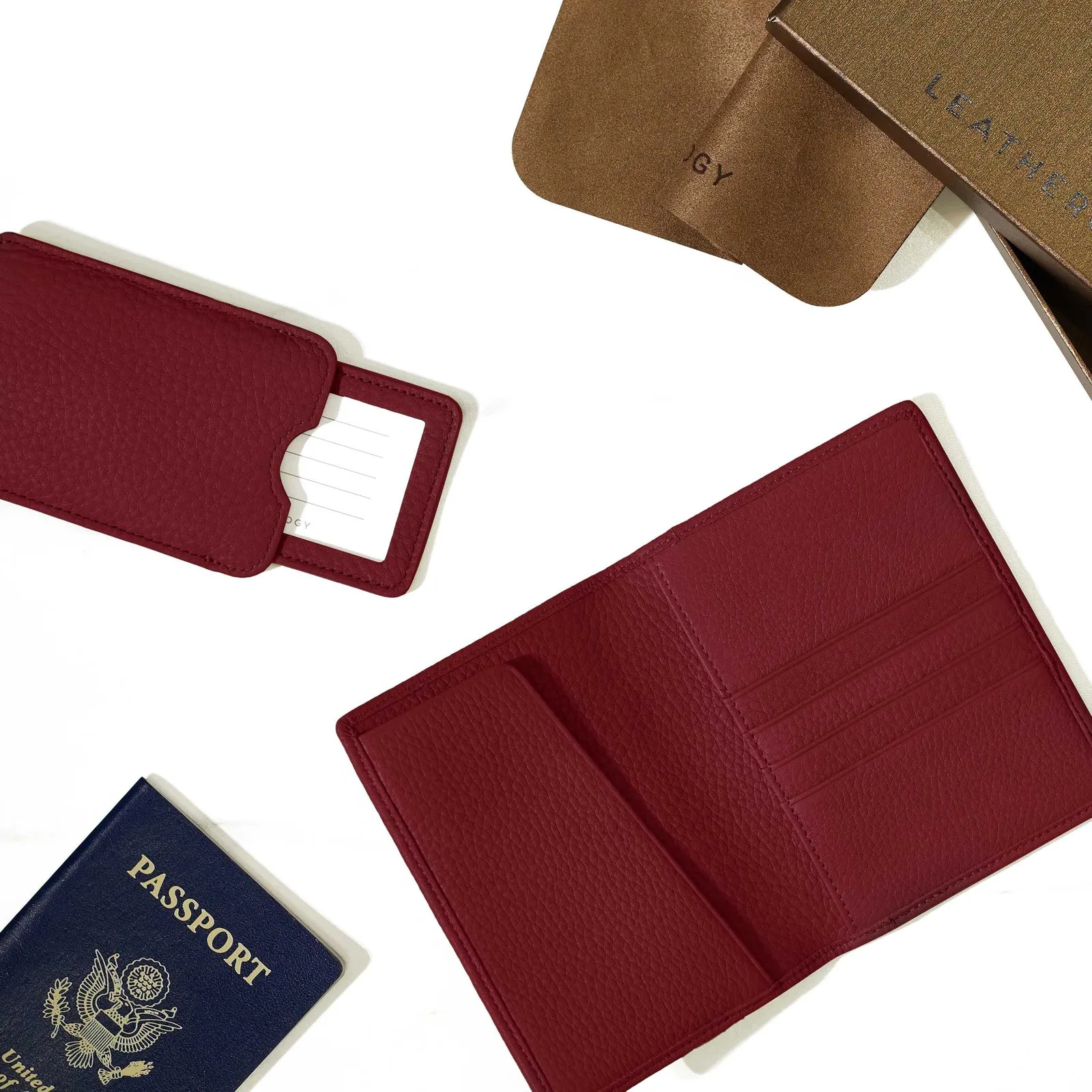 Deluxe Passport Cover + Luggage Tag Set Garnet Red