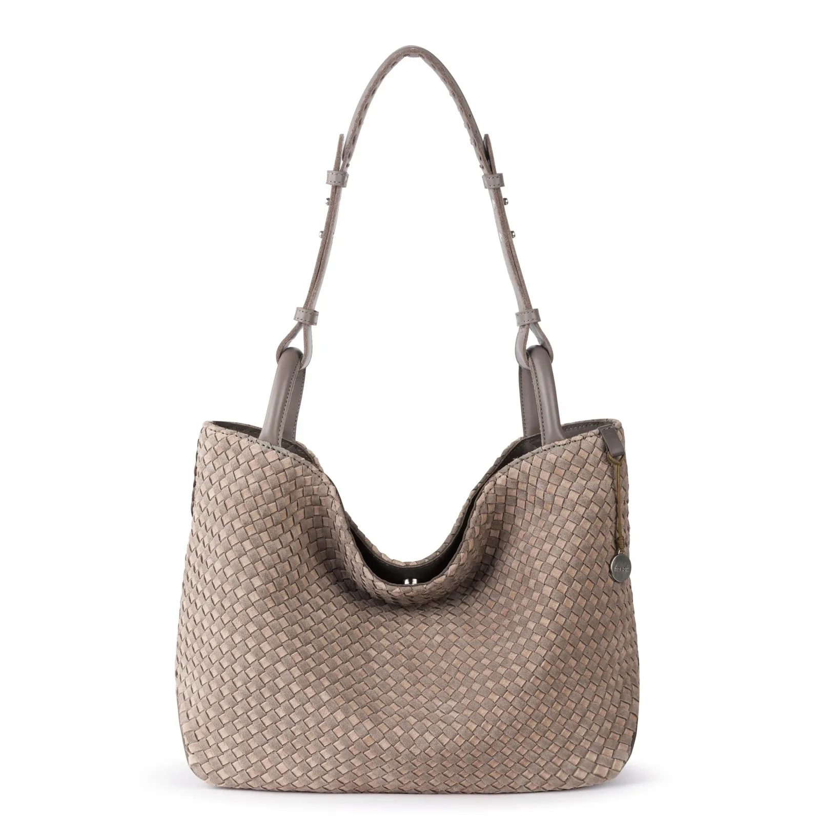 Los Feliz Medium Tote – Leather – Mushroom Sand Suede Woven