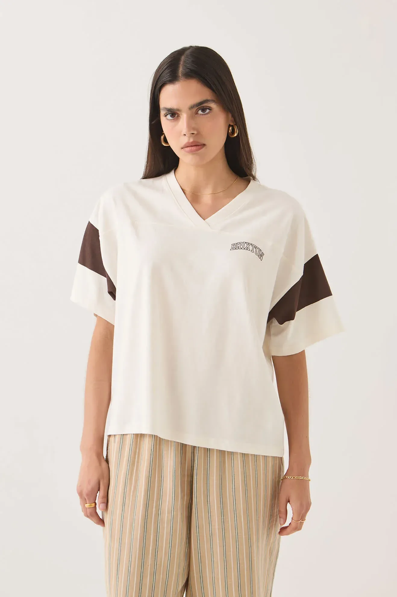 Brixton Boxy Cropped Football T-Shirt – Off White