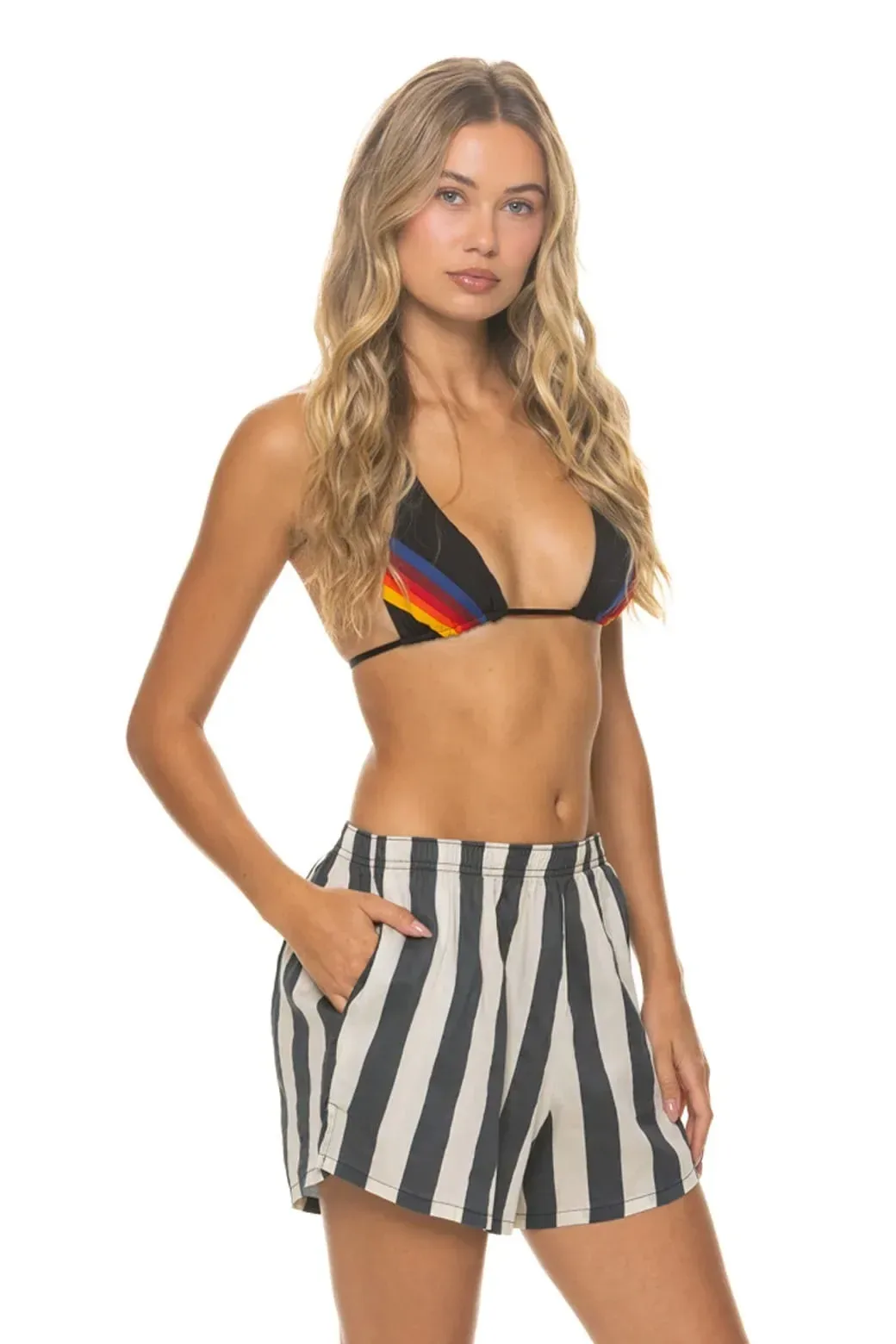 Women's Cotton Luxe Poplin Short – Vintage Black // Stripe