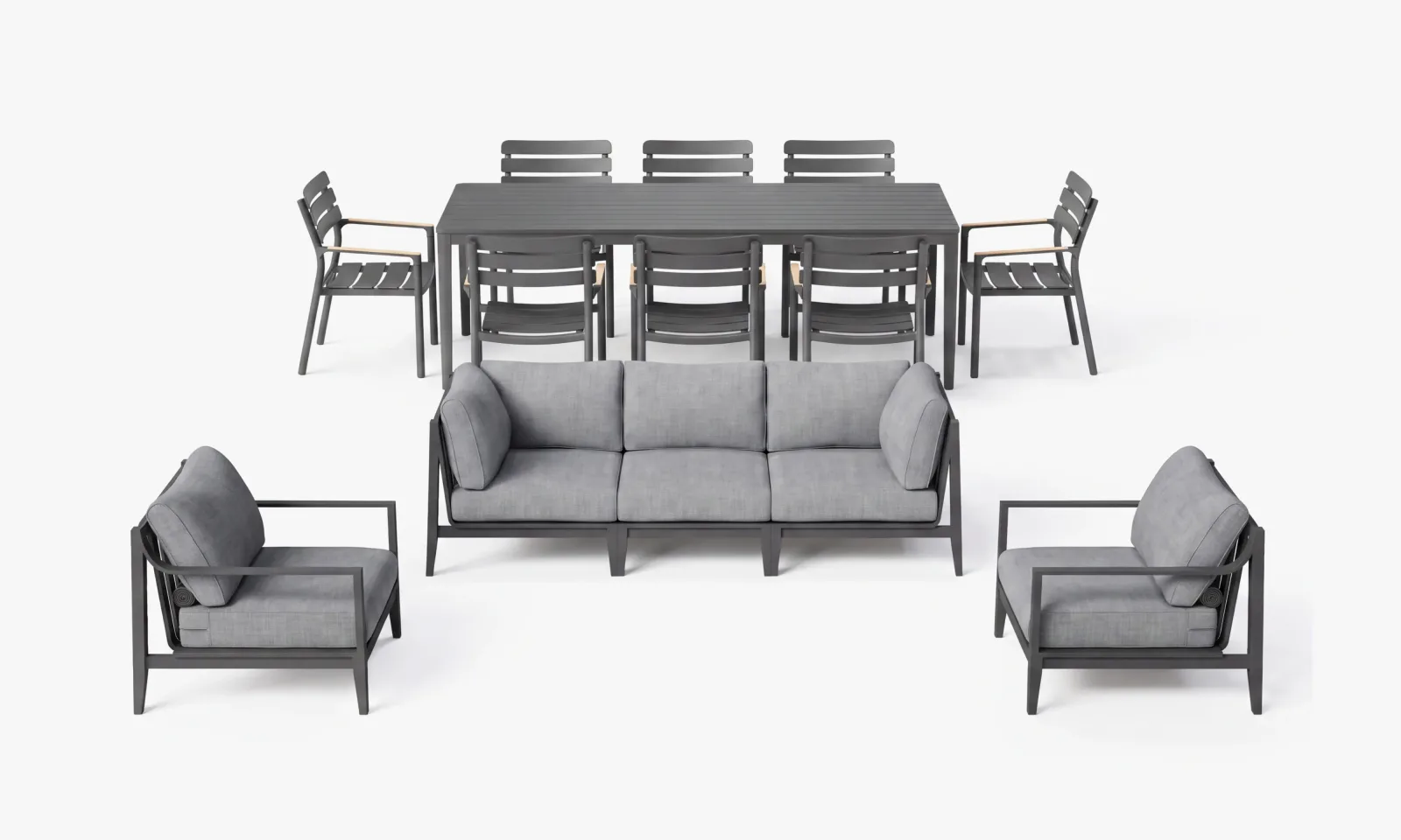 Charcoal Aluminum Sofa + 8 Seat Dining Set