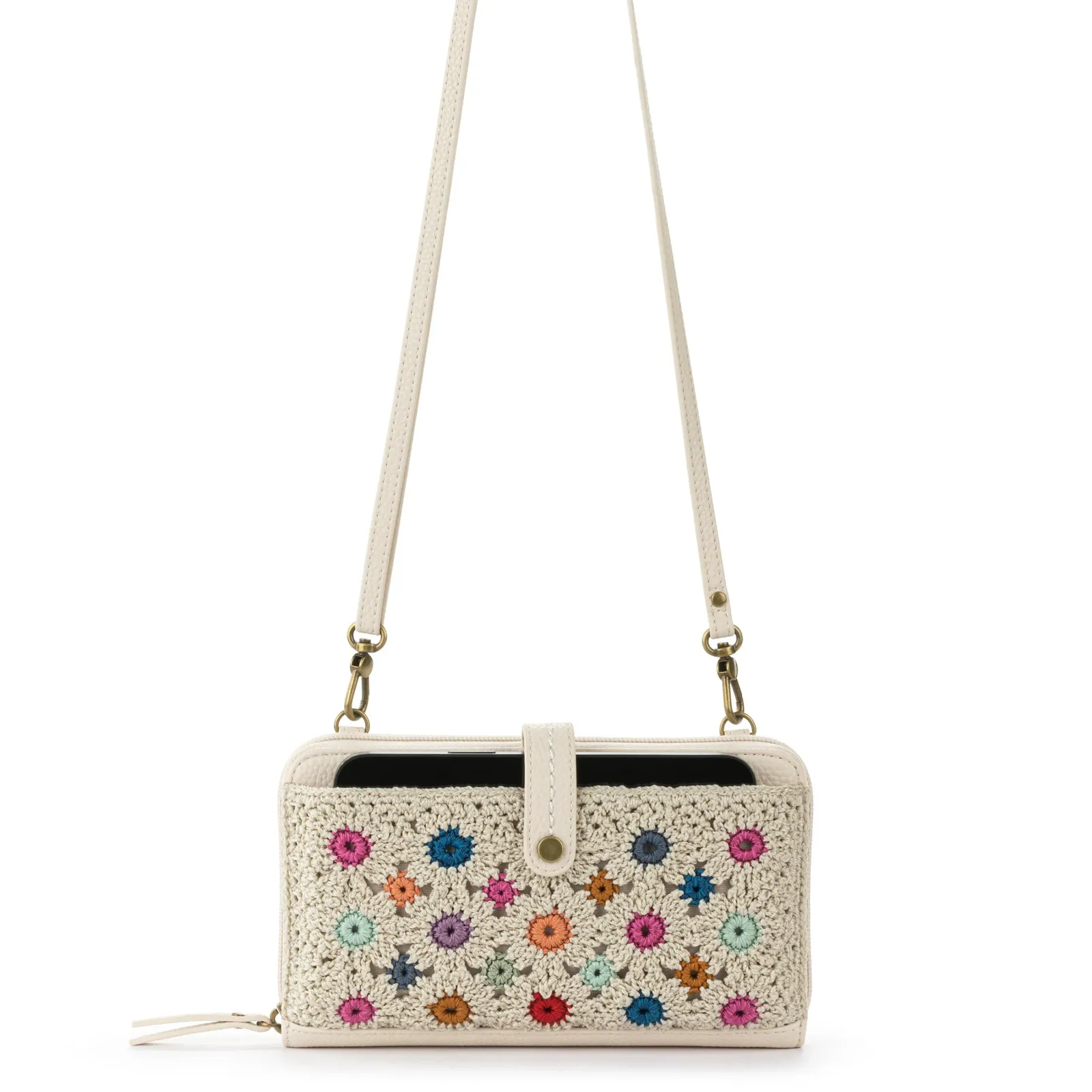 Iris Smartphone Wallet – Hand Crochet – Natural Multi Flowers