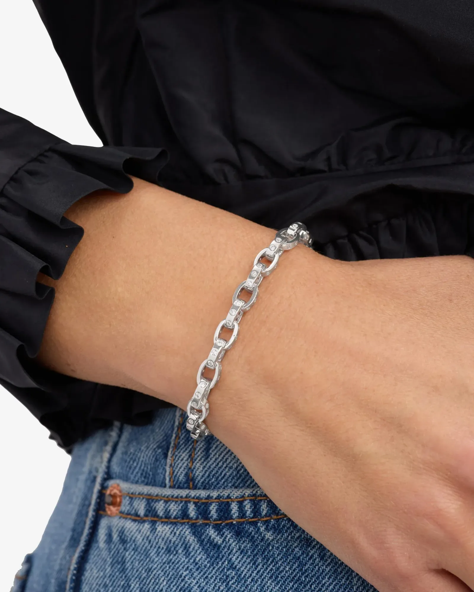 Ashley Chain Link Bracelet 6mm – Silver|White Diamondettes