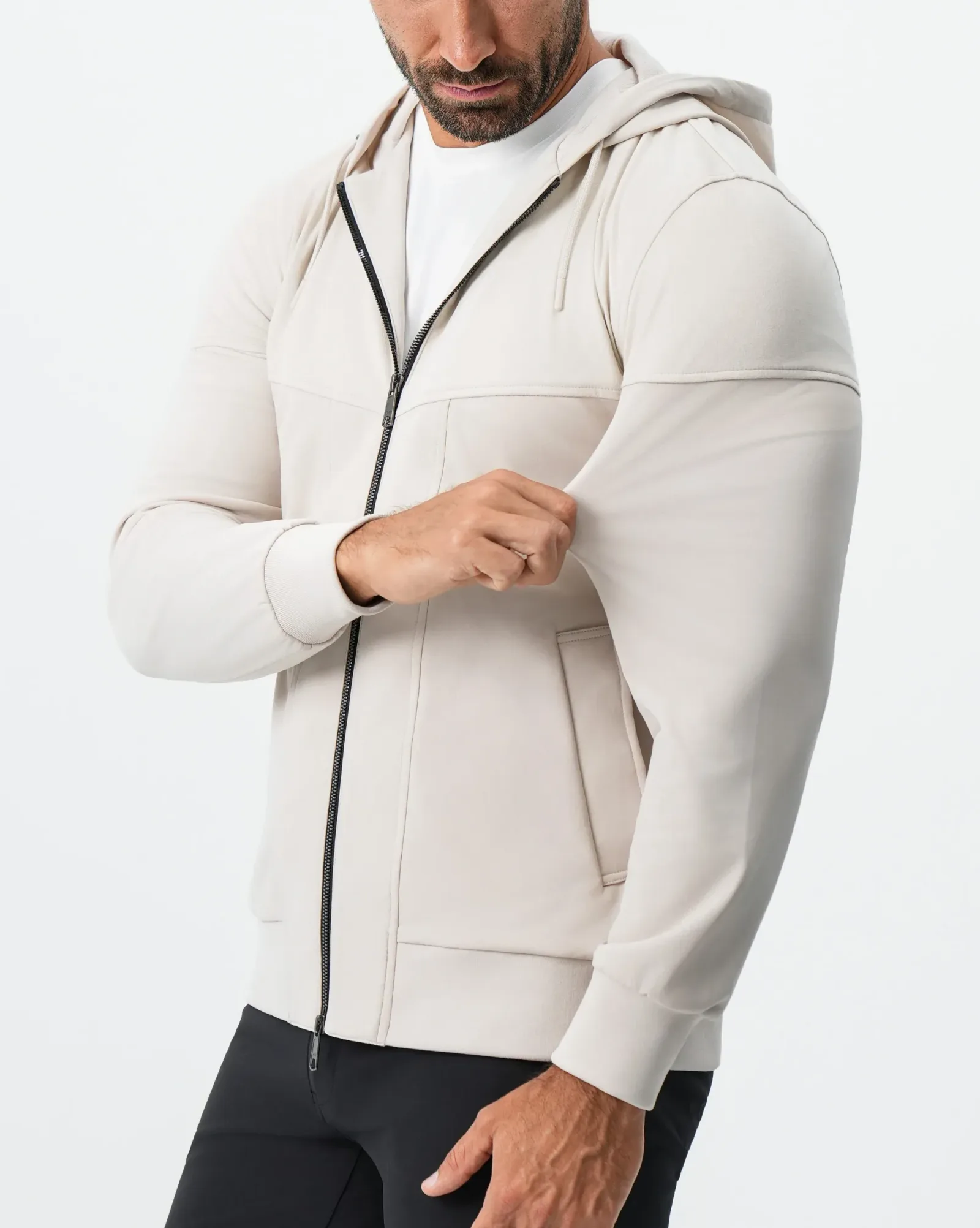 Hooded Hybrid Suede Jacket – Cream