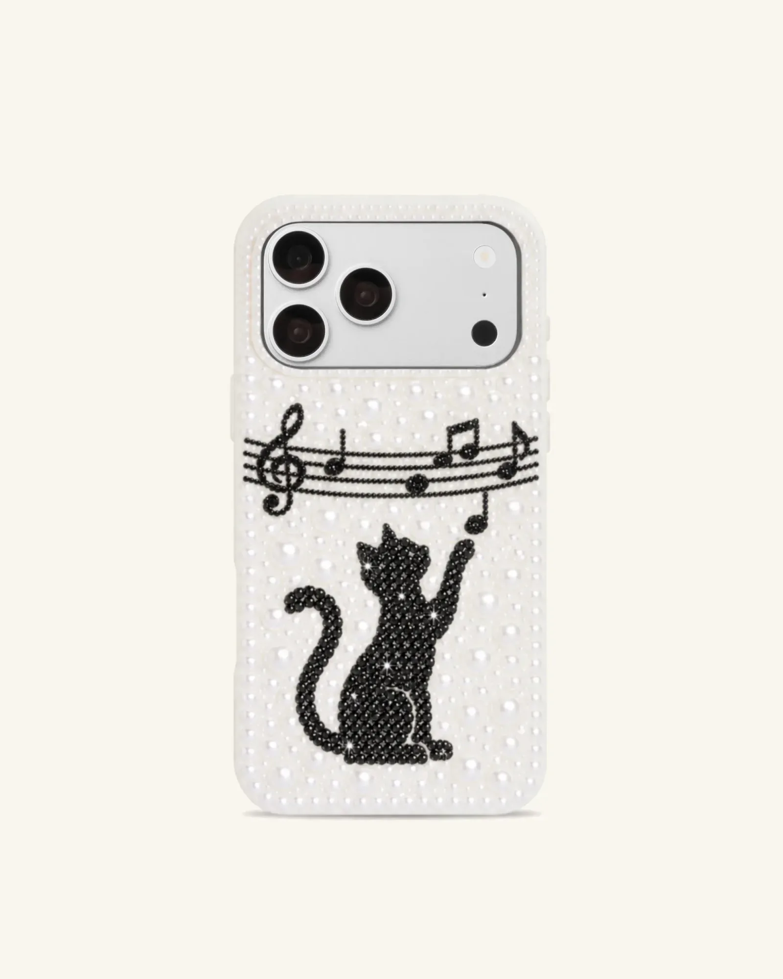Black Cat Music Notes Phone Case – White