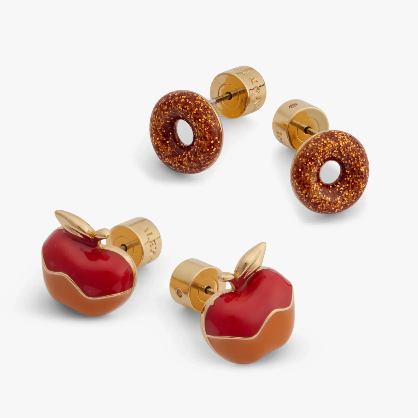 Caramel Apple & Donut Stud Earrings Set of 2
