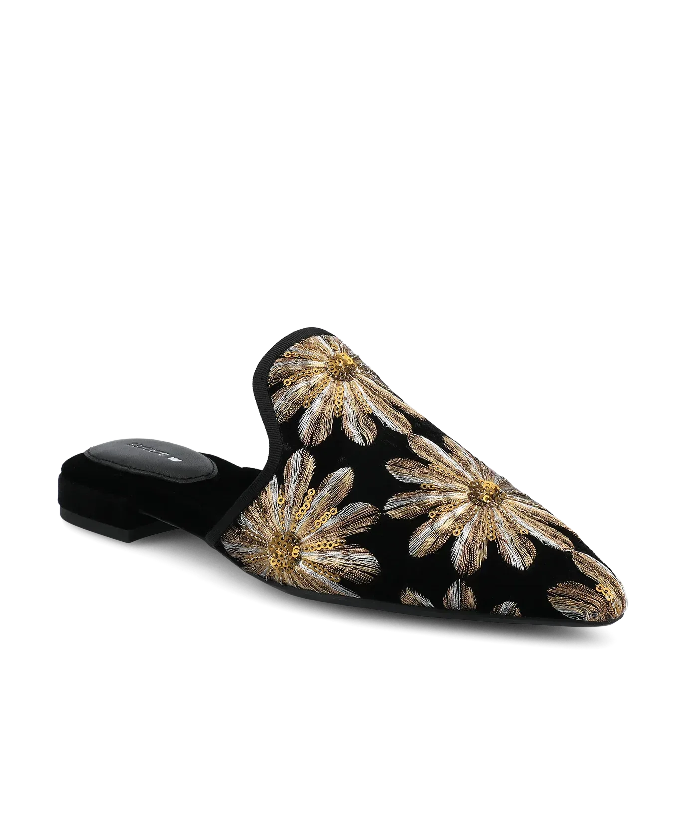 The Goldfinch 15 Mule – Black Gold Starburst Velvet