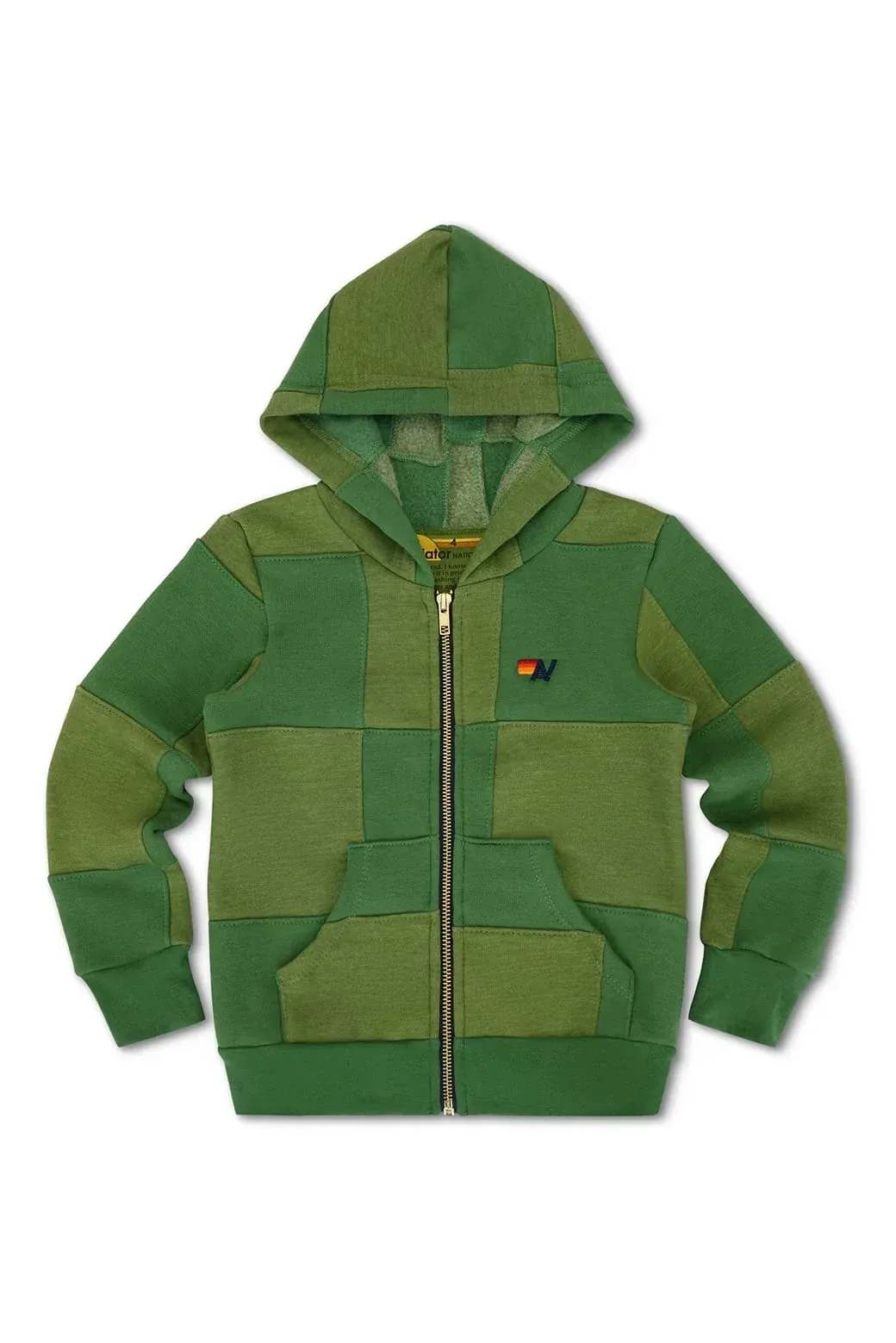 Kid's Check Quilted Zip Hoodie – Jungle Green // Palm