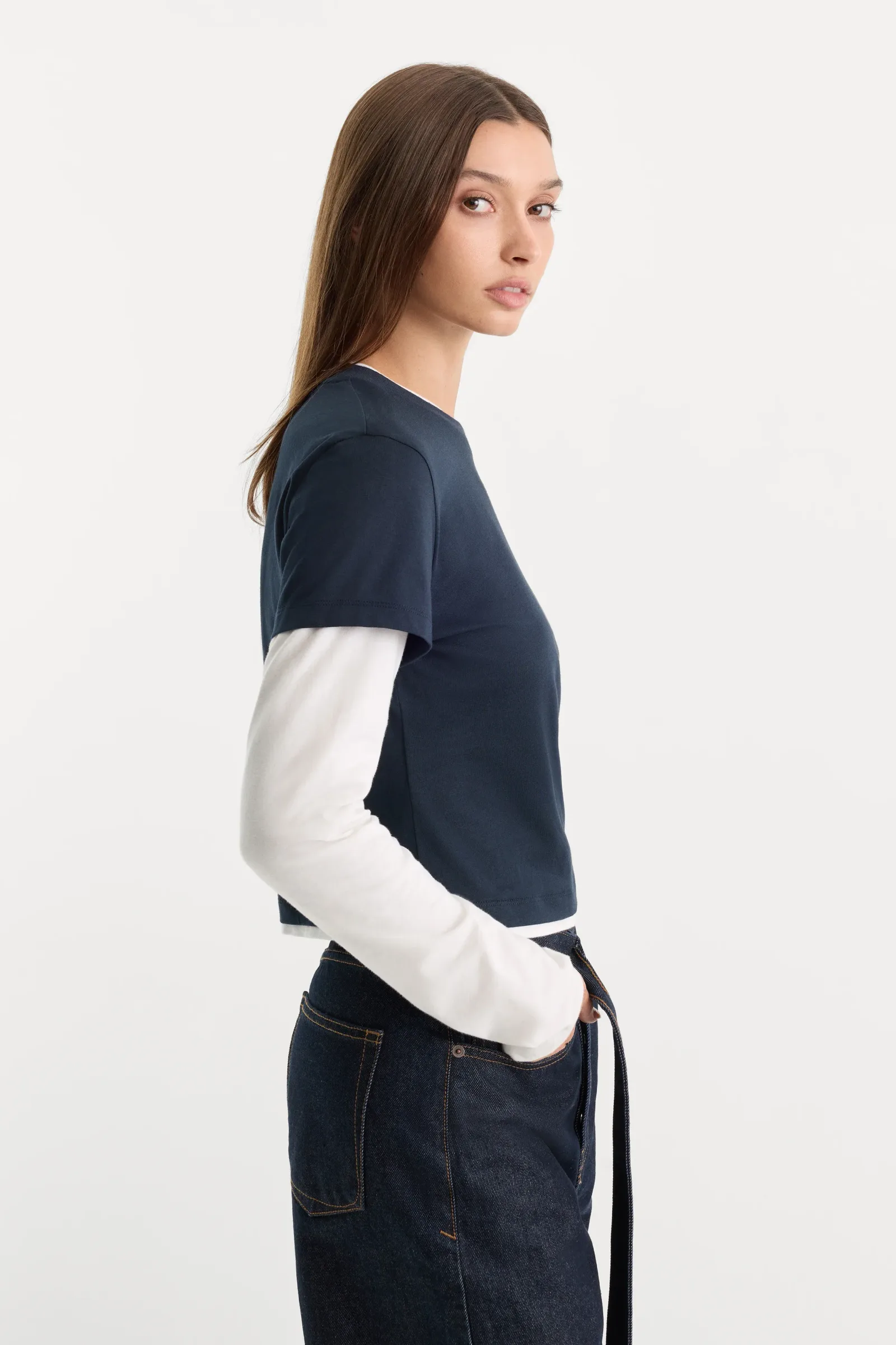 The Combo Layered Tee – Navy with Chalk
