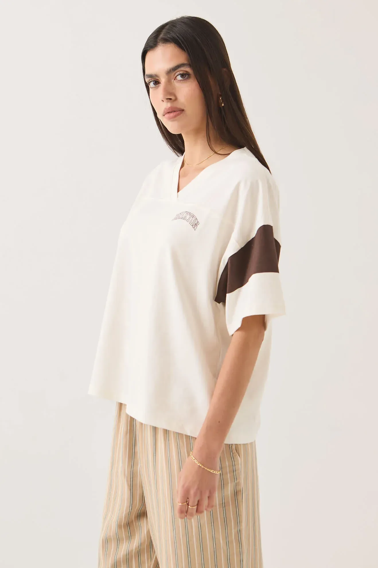 Brixton Boxy Cropped Football T-Shirt – Off White