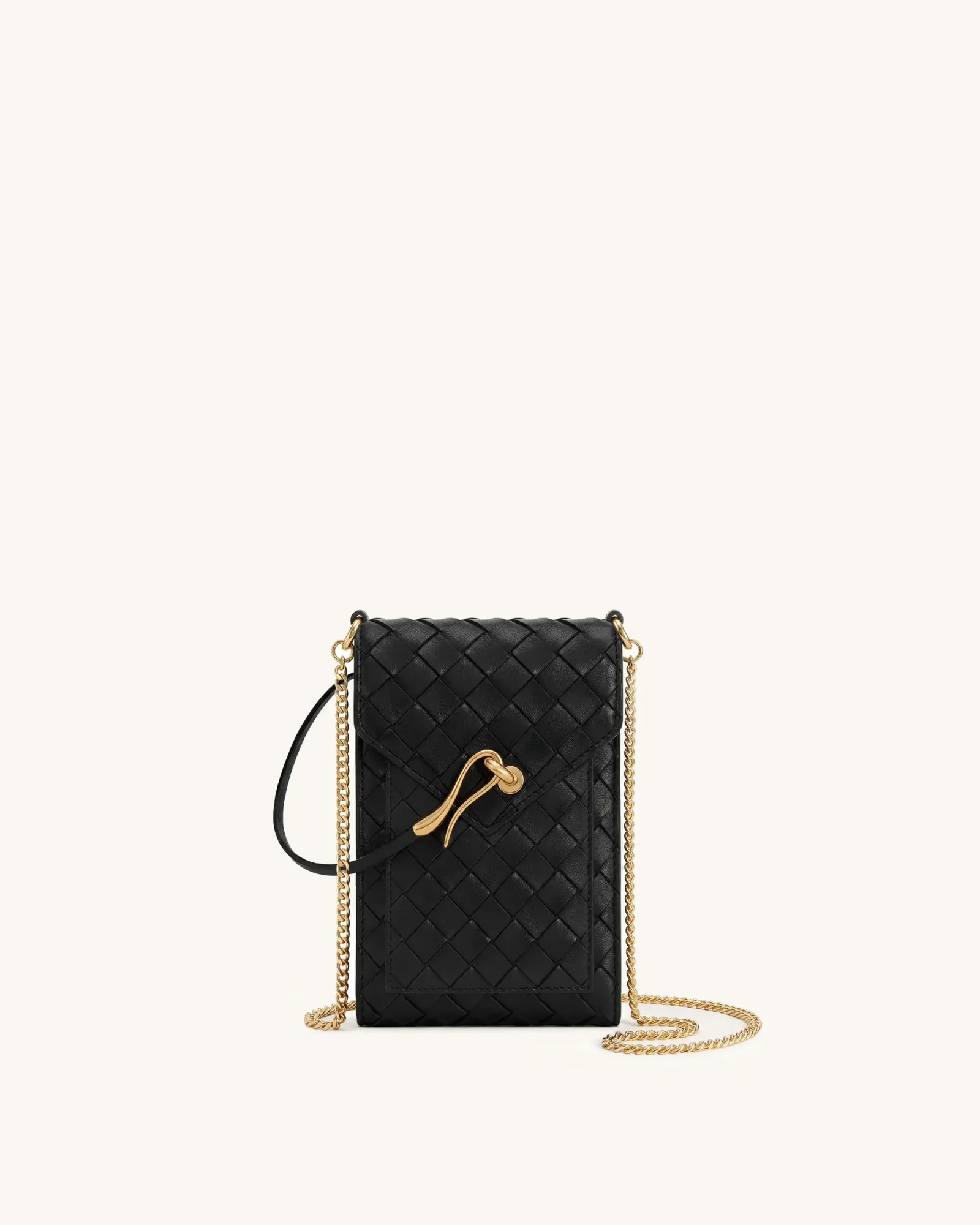 Celeste Woven Textured Phone Crossbody Bag – Black
