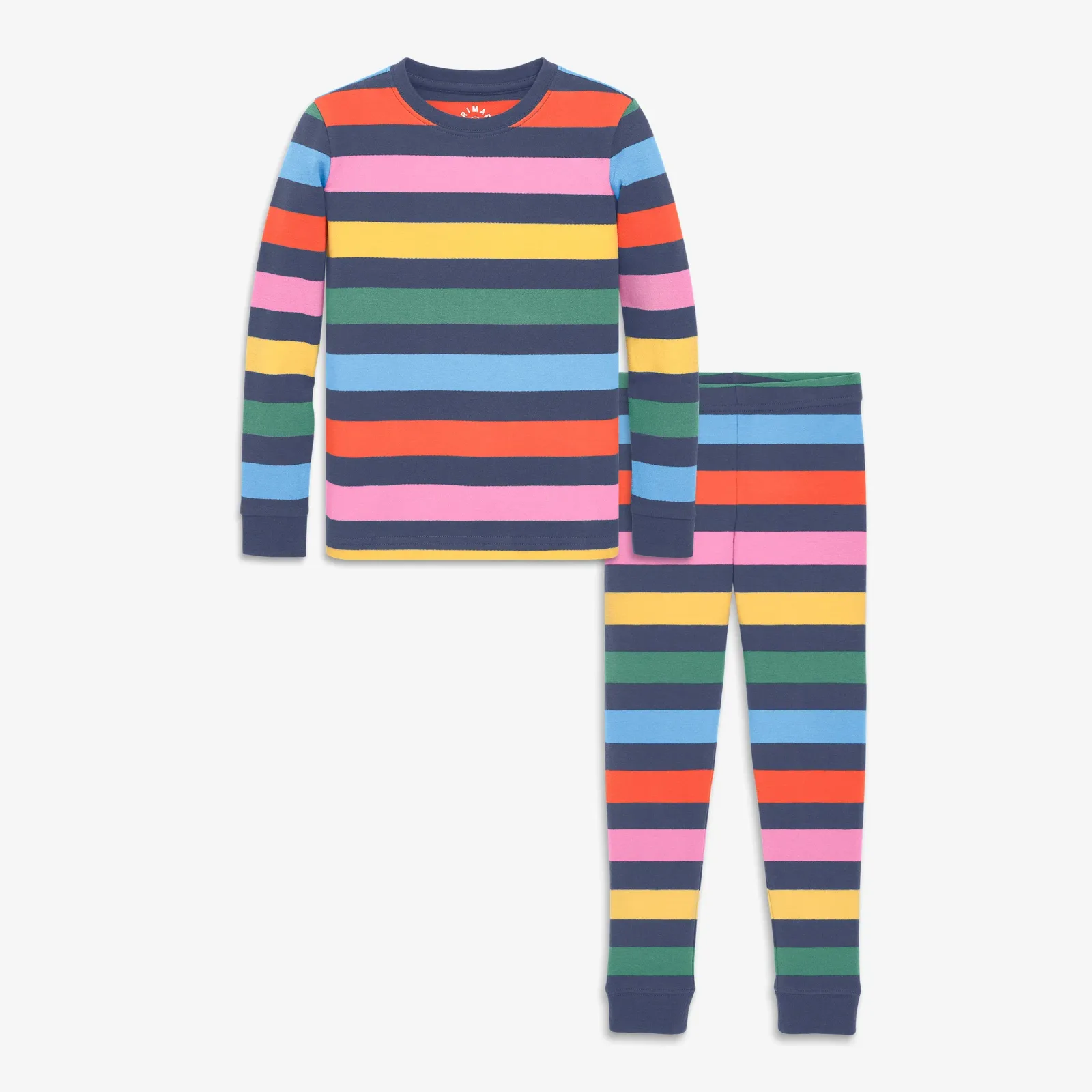 Kids organic PJ set in rainbow stripe