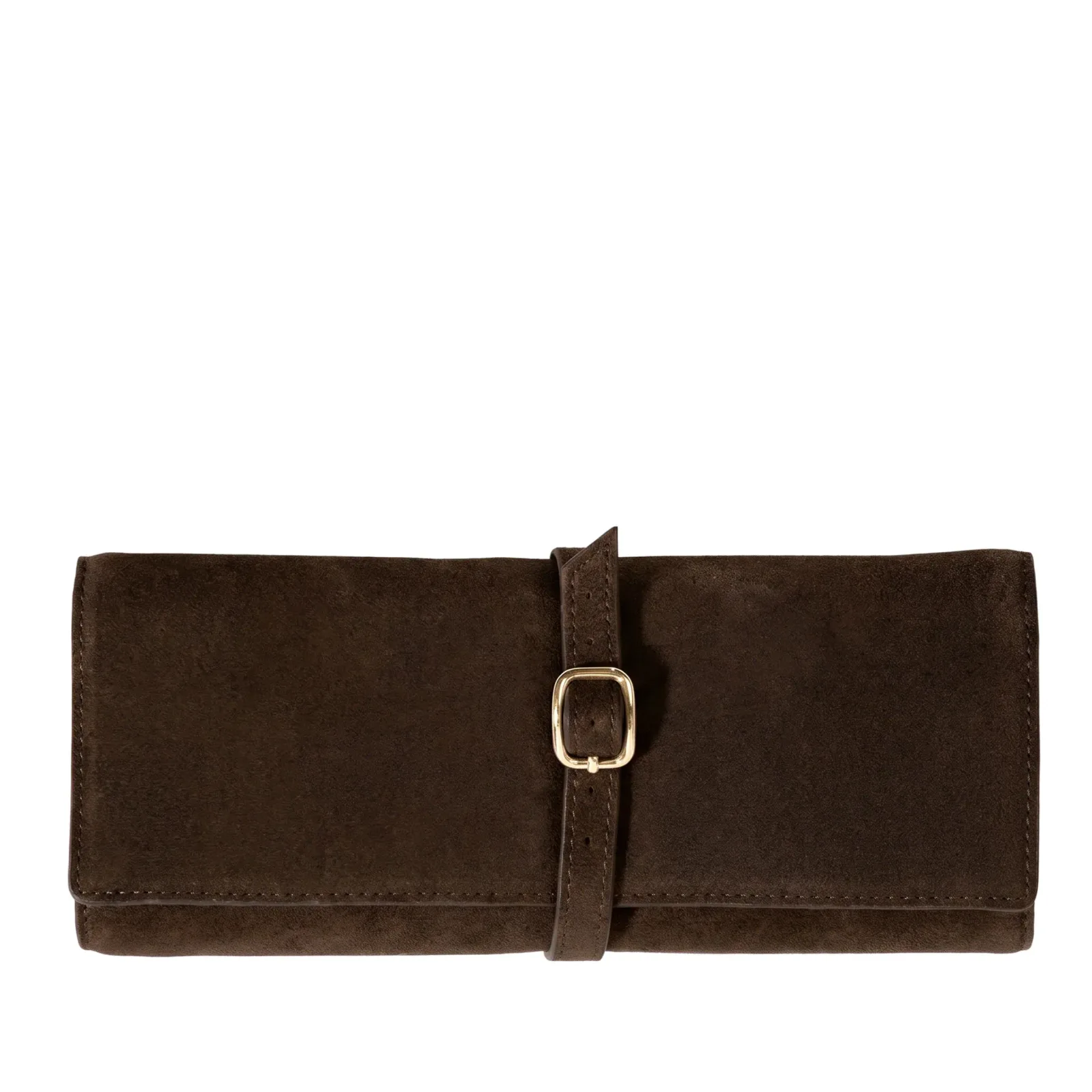 Buckled Jewelry Roll Tobacco Suede