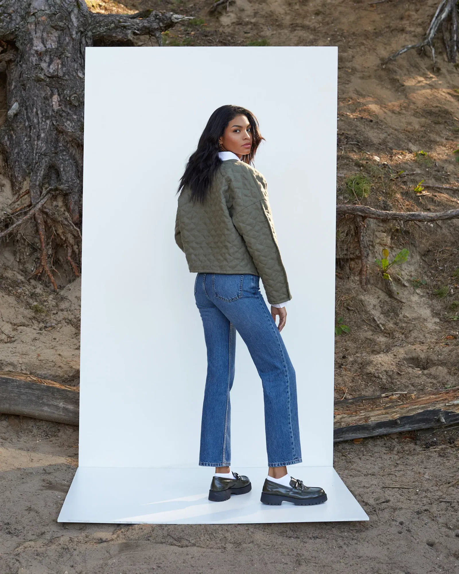 Linen quilted jacket BOSA in Dark Green