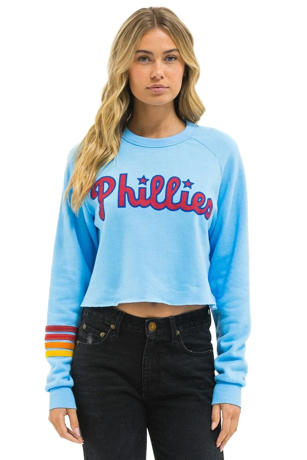 Phillies Rugby Stitch Cropped Crew Sweatshirt – Sky