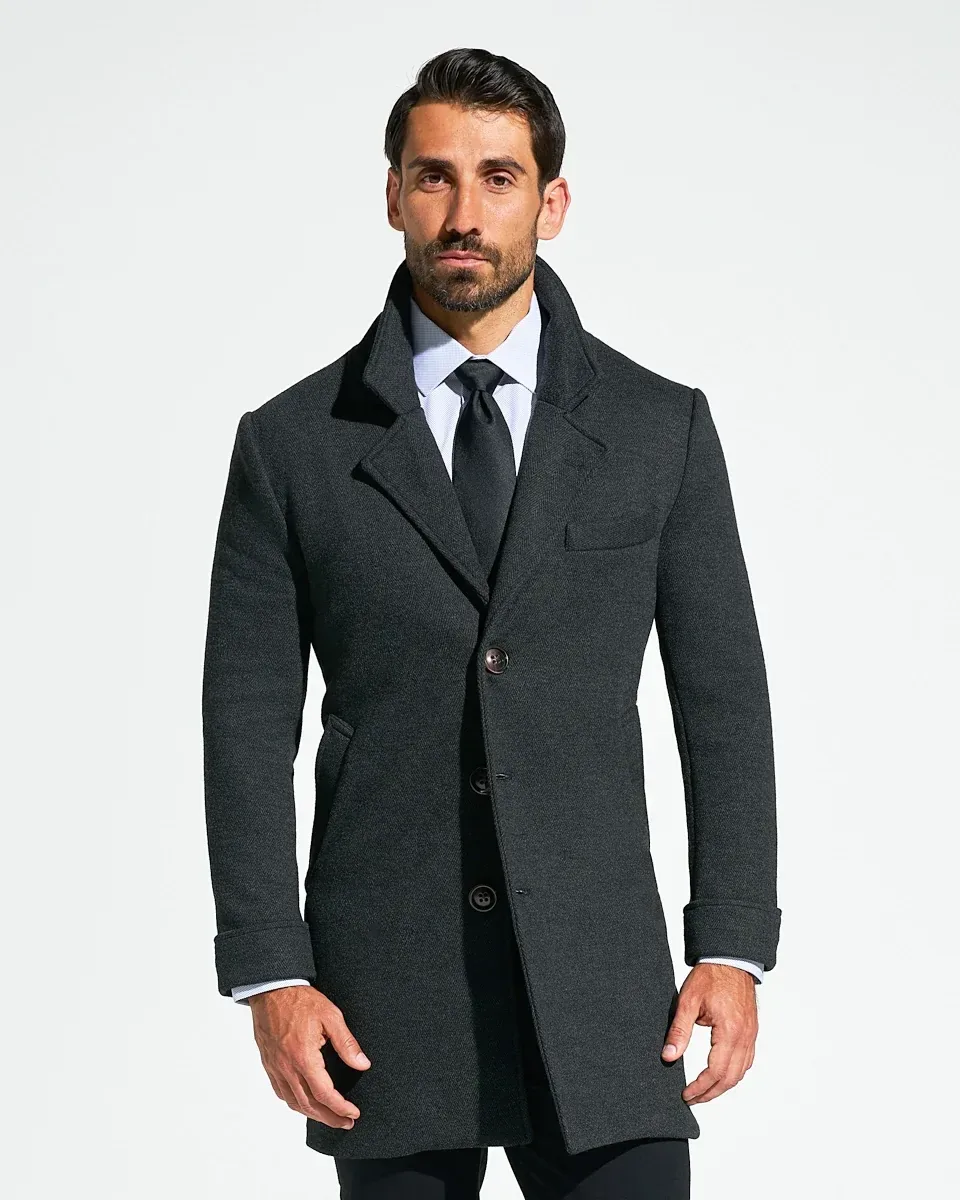 3 Button Overcoat – Charcoal Herringbone