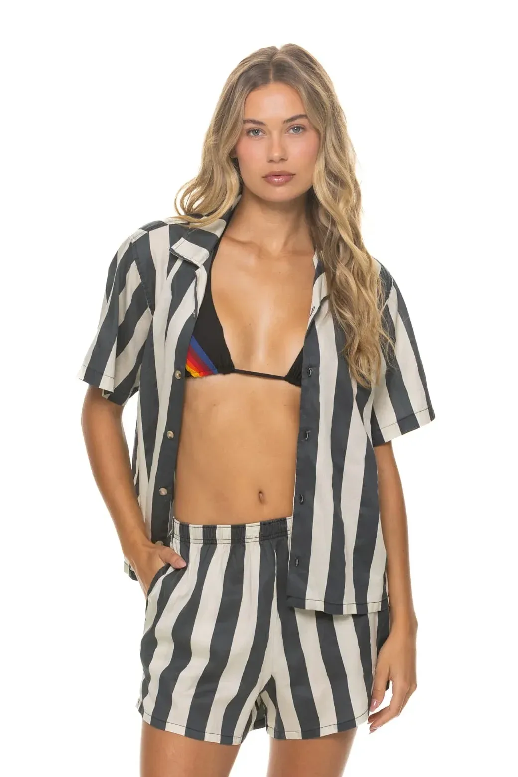 Women's Cotton Luxe Poplin Short – Vintage Black // Stripe