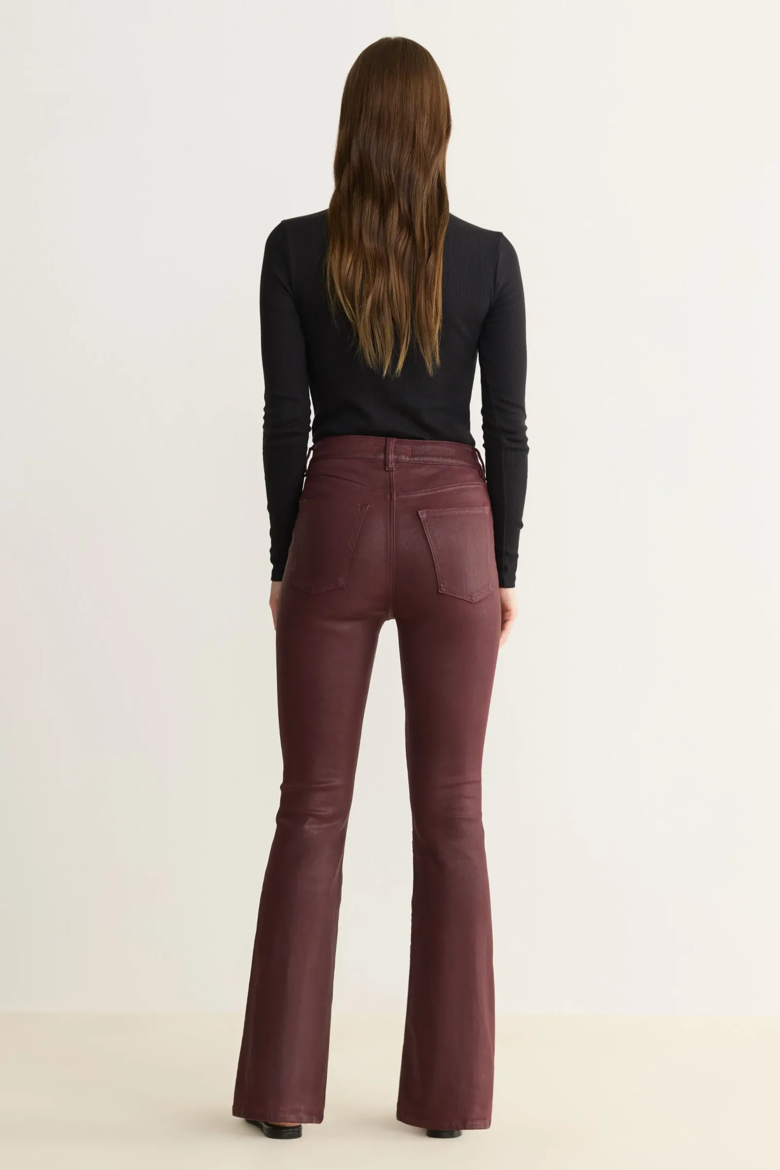 Nao Stretch – High Rise Bootcut Jeans – Coated Oxblood
