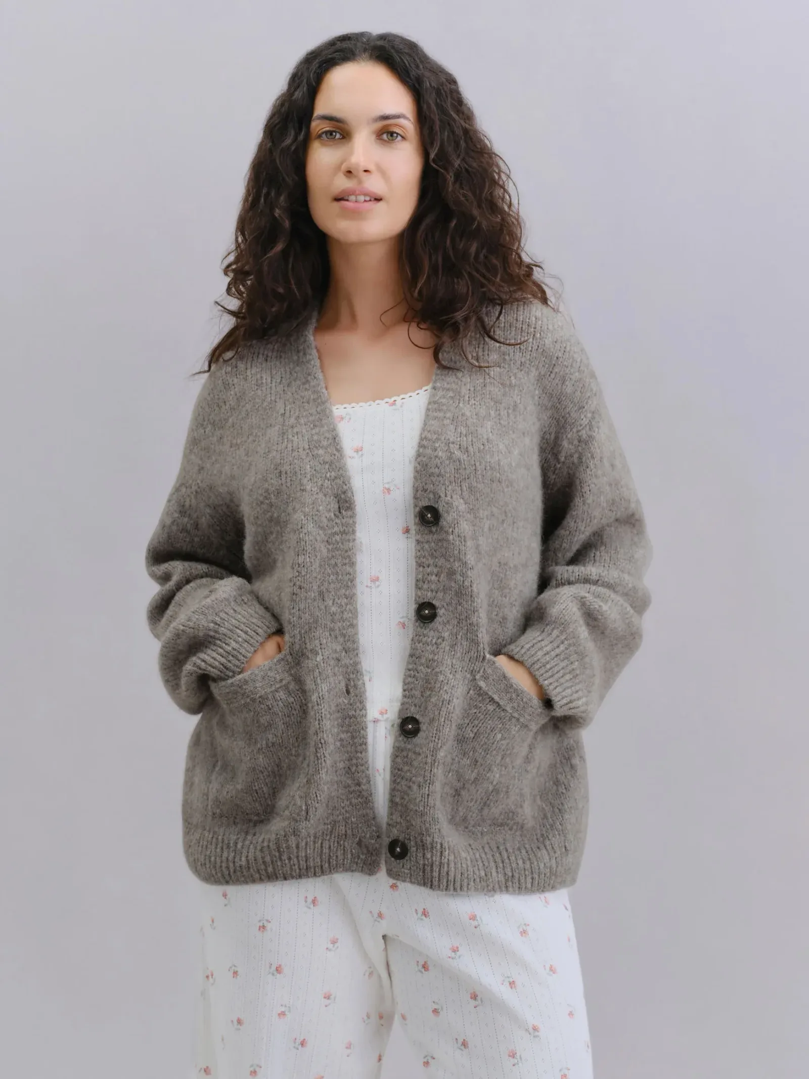 Soft Grey Cozy V-Neck Cardigan
