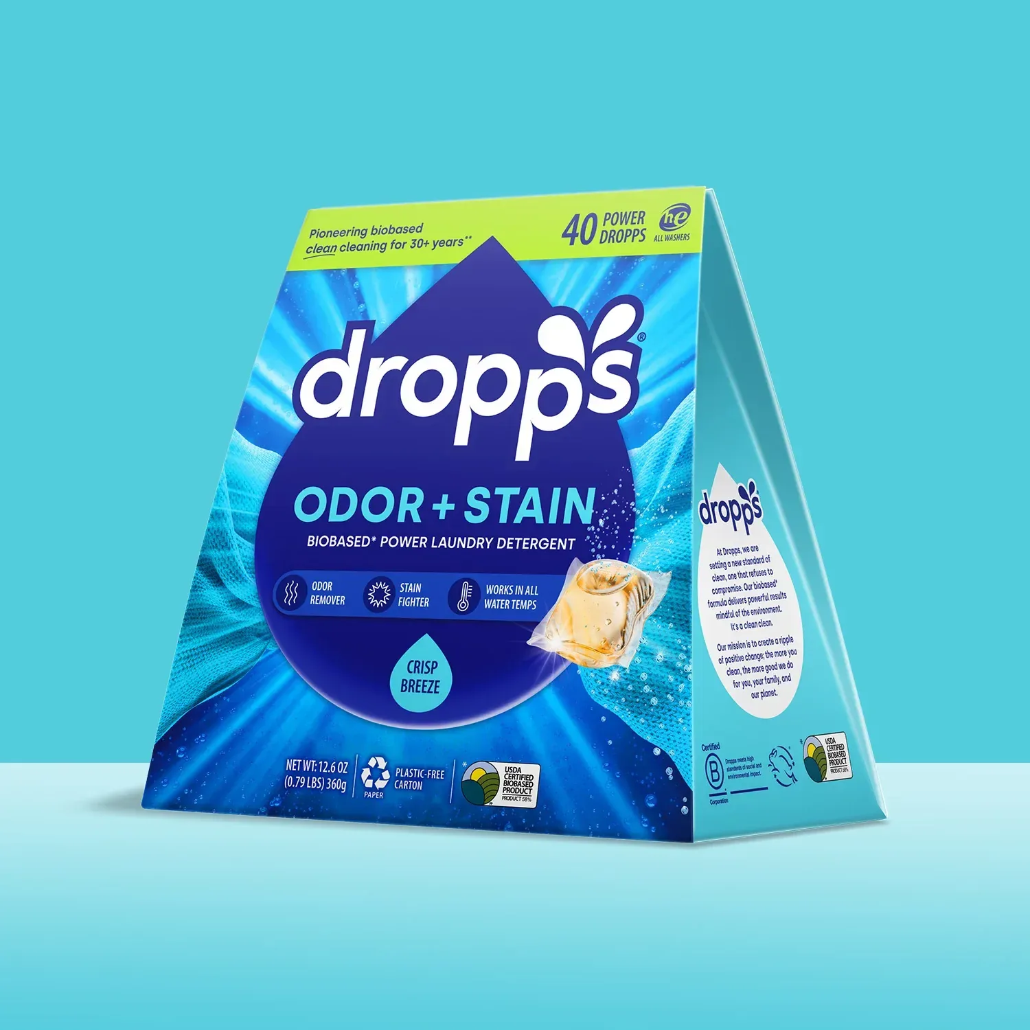 40 Count Odor & Stain Laundry Detergent Pods, Crisp Breeze