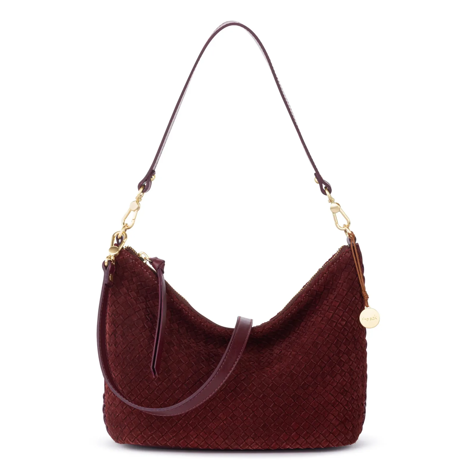Juniper Small Hobo – Leather – Black Cherry Suede Woven