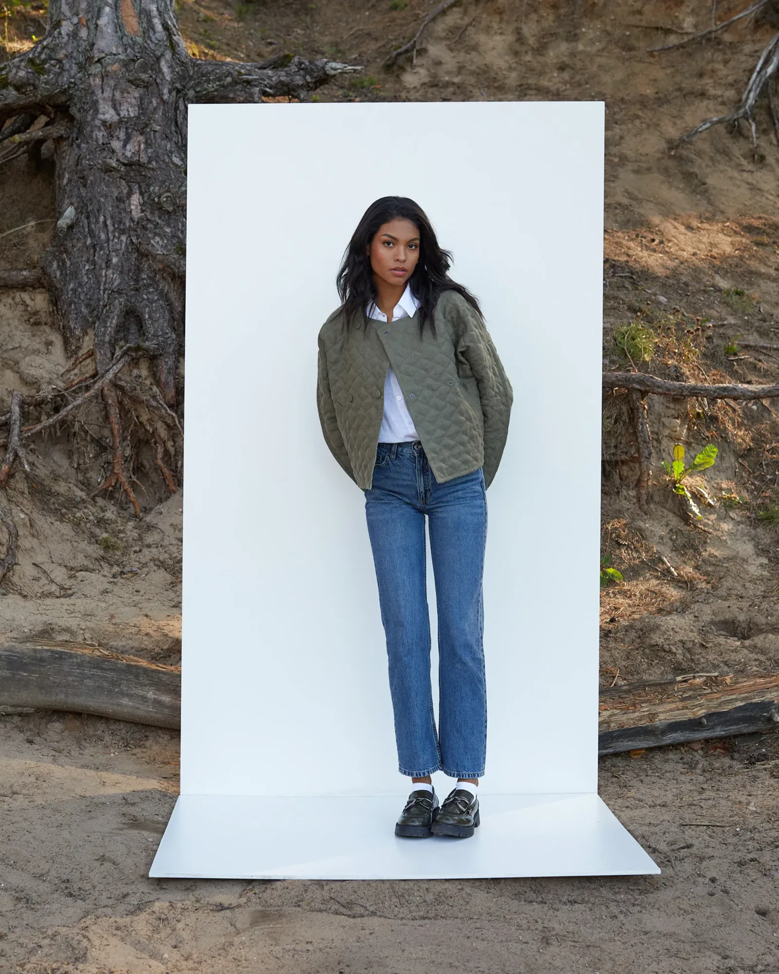 Linen quilted jacket BOSA in Dark Green