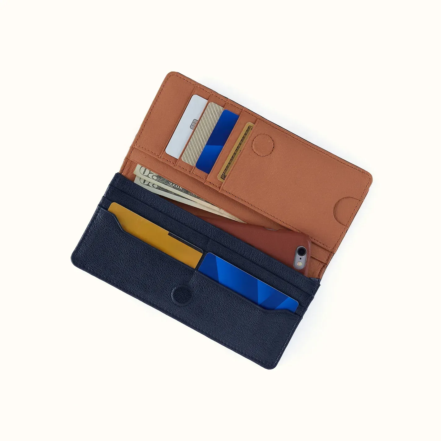Hutton Large Wallet In Micrograin Leather – Ink Navy