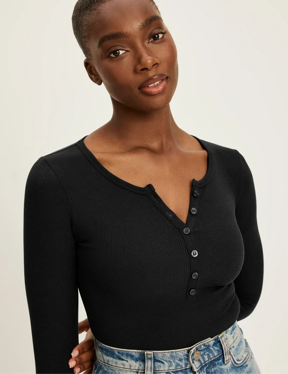SculptRib™ Cotton Long Sleeve Henley Top