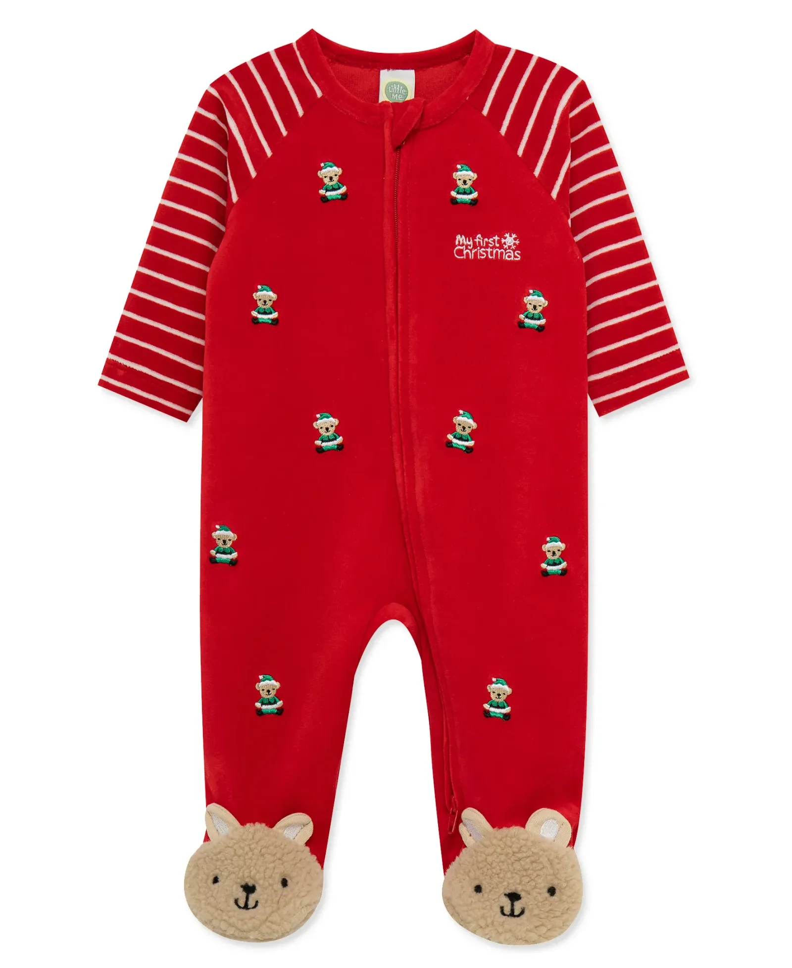 Santa Bear Velour Footie (3M-9M)