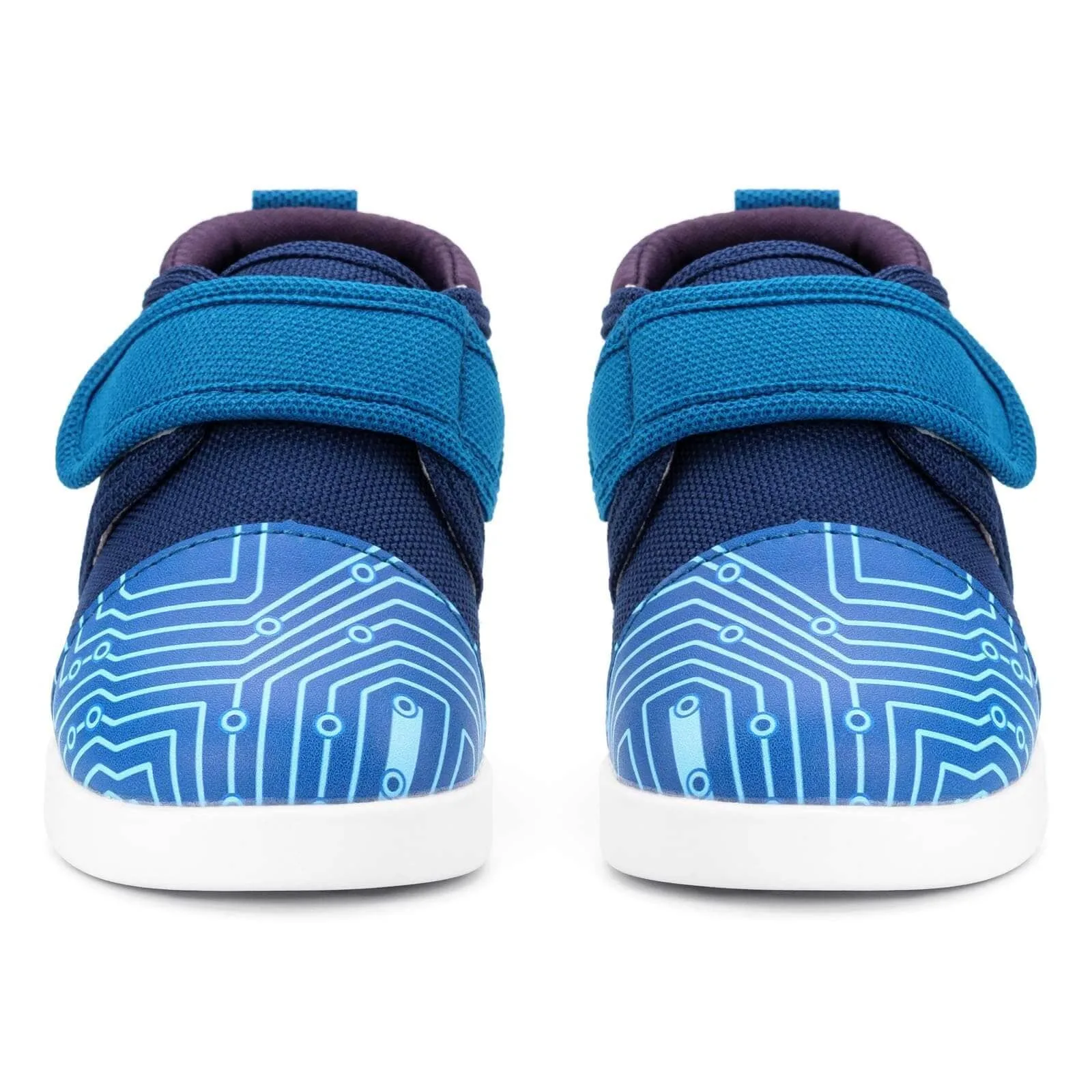Cyber Stomp Squeakerless Toddler Shoes for Boys and Girls – Blue Circuit Board Pattern