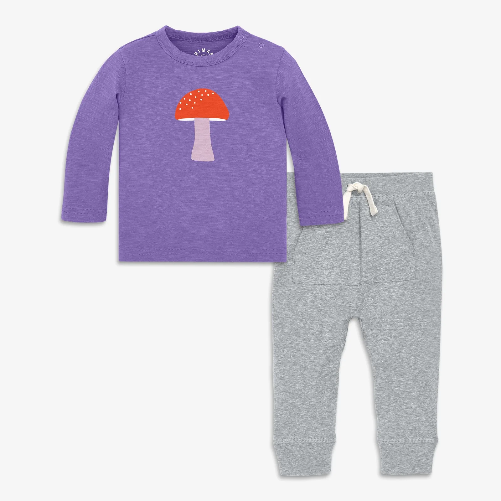 Baby mushroom tee and heathered easy pant set