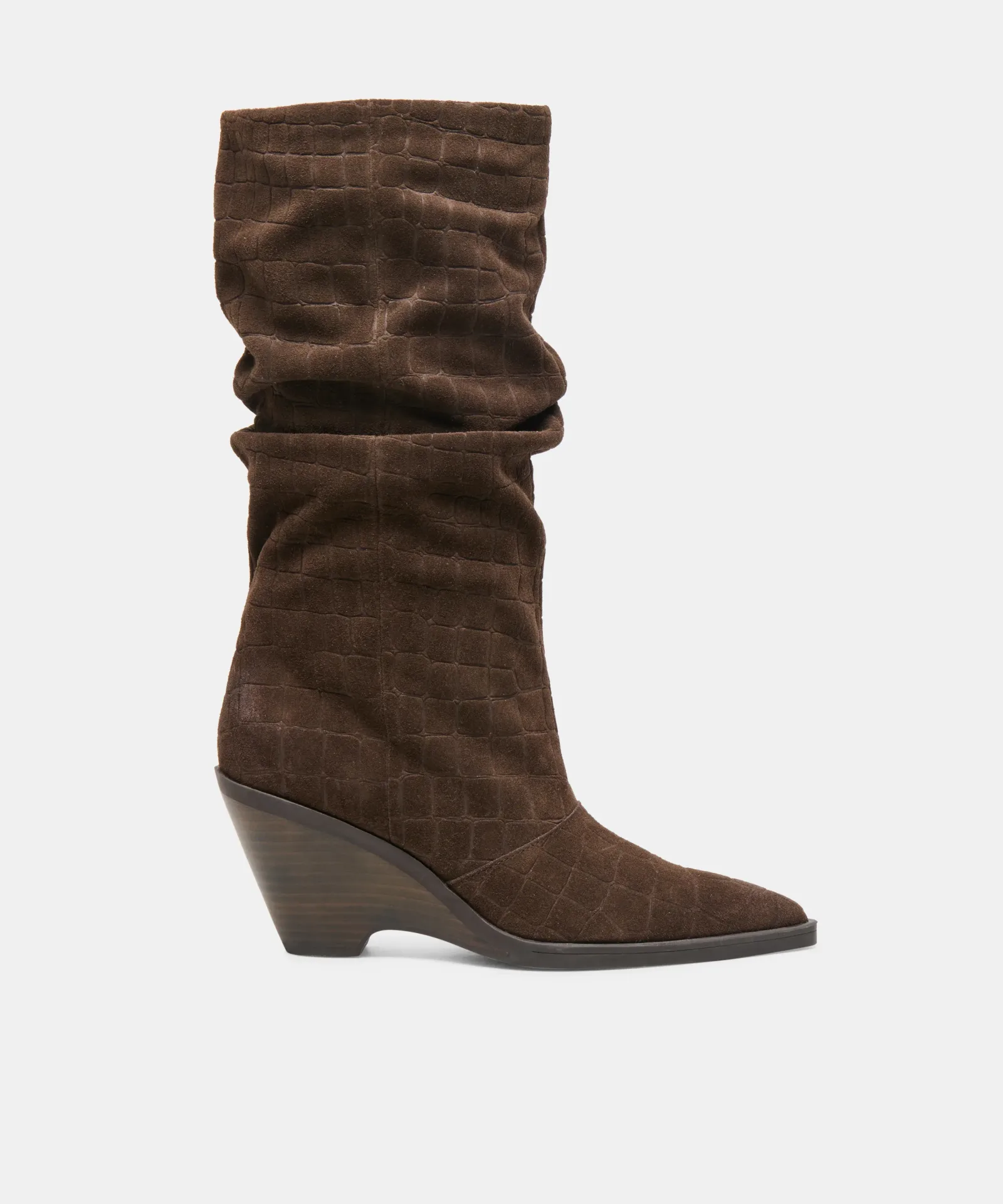 Adisen Boots Espresso Embossed Suede