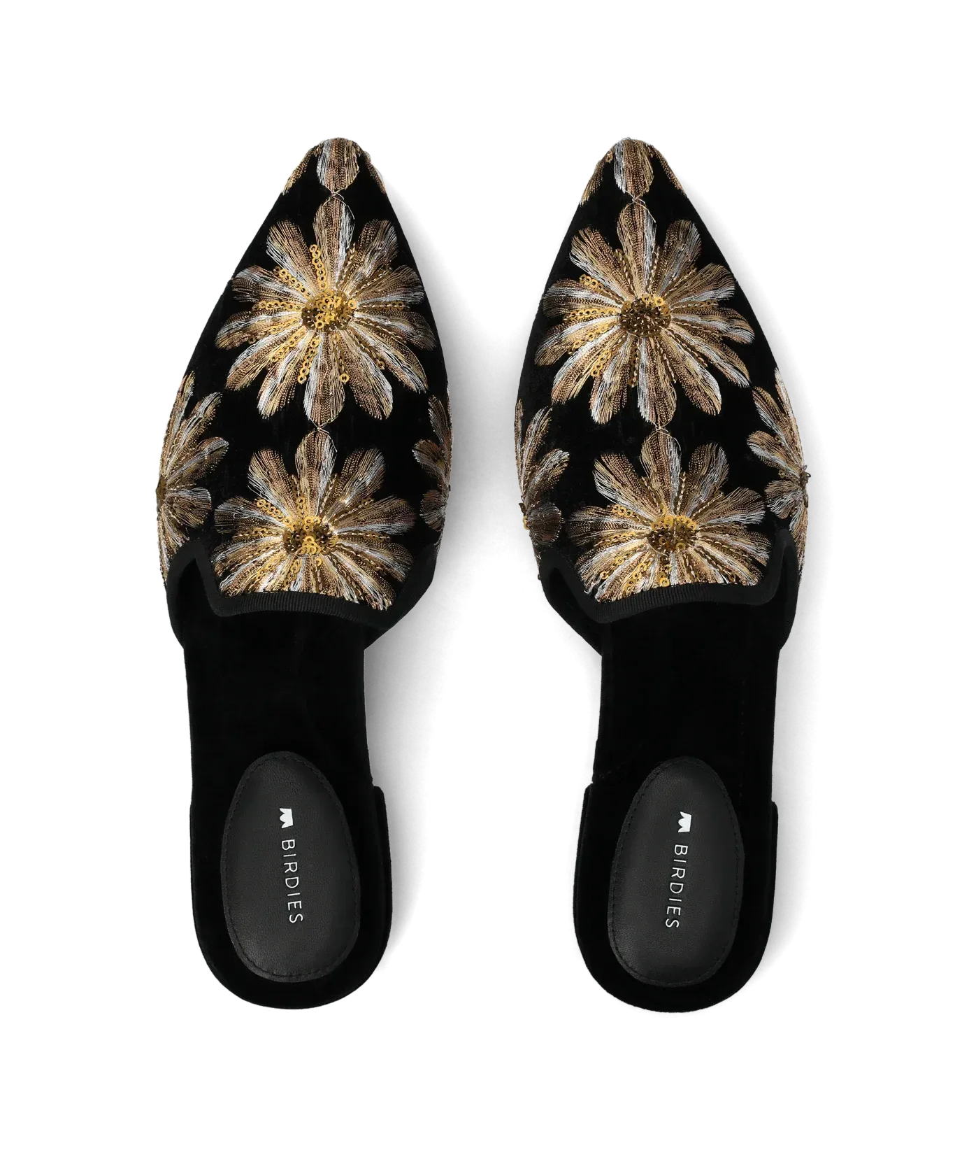 The Goldfinch 15 Mule – Black Gold Starburst Velvet