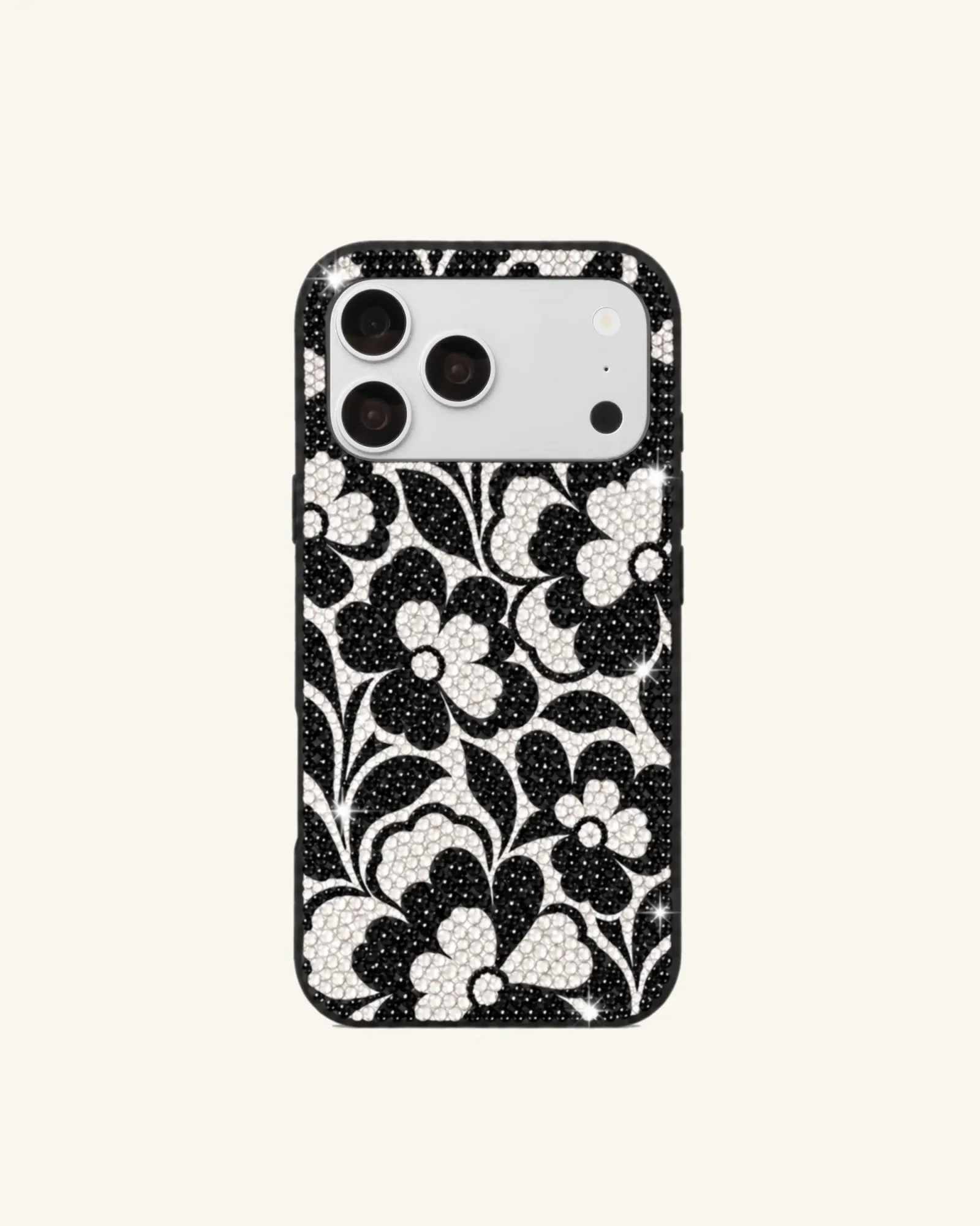 Floral Artificial Crystal Phone Case – Black