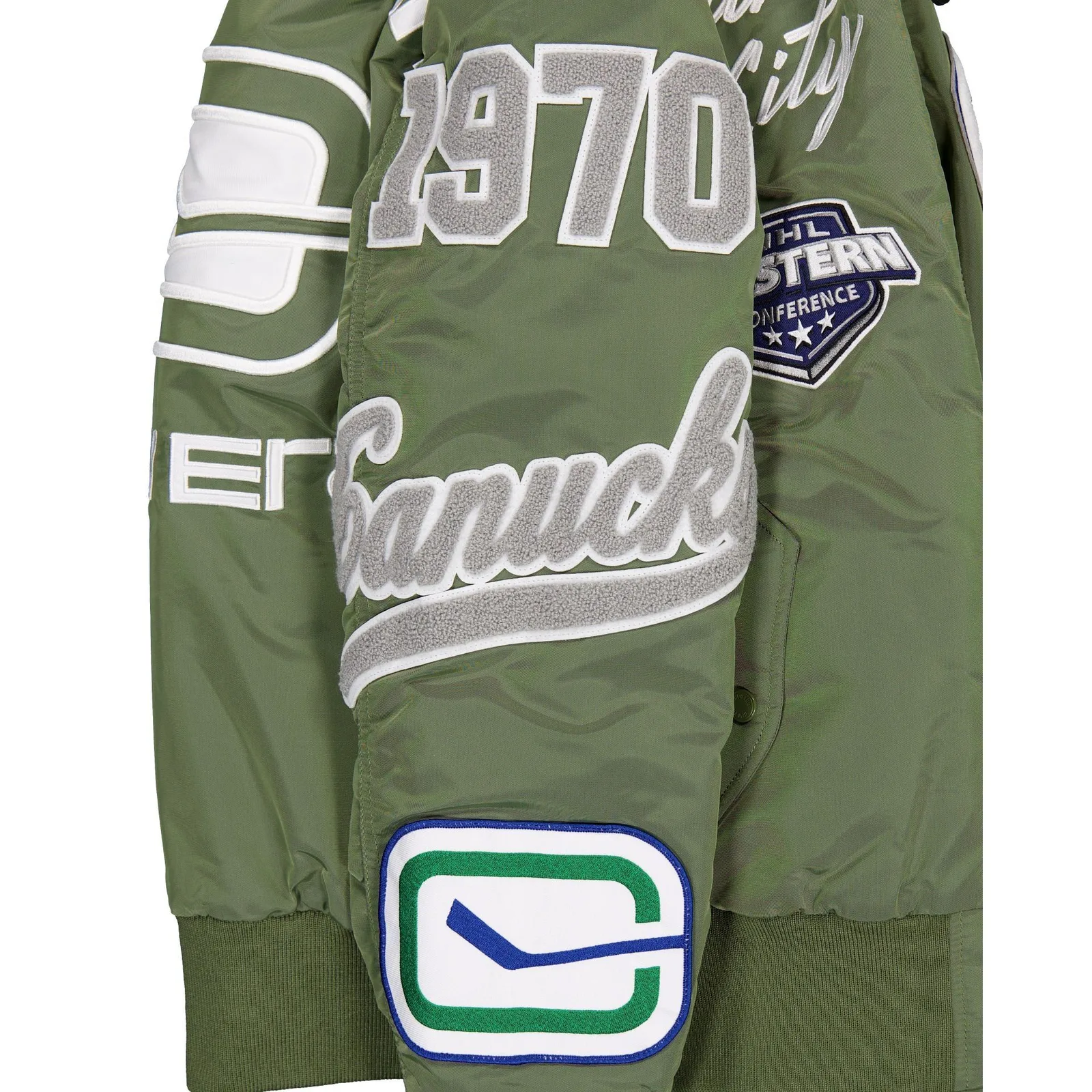 Alpha Industries x Vancouver Canucks Sage Green MA-1 Flight Jacket