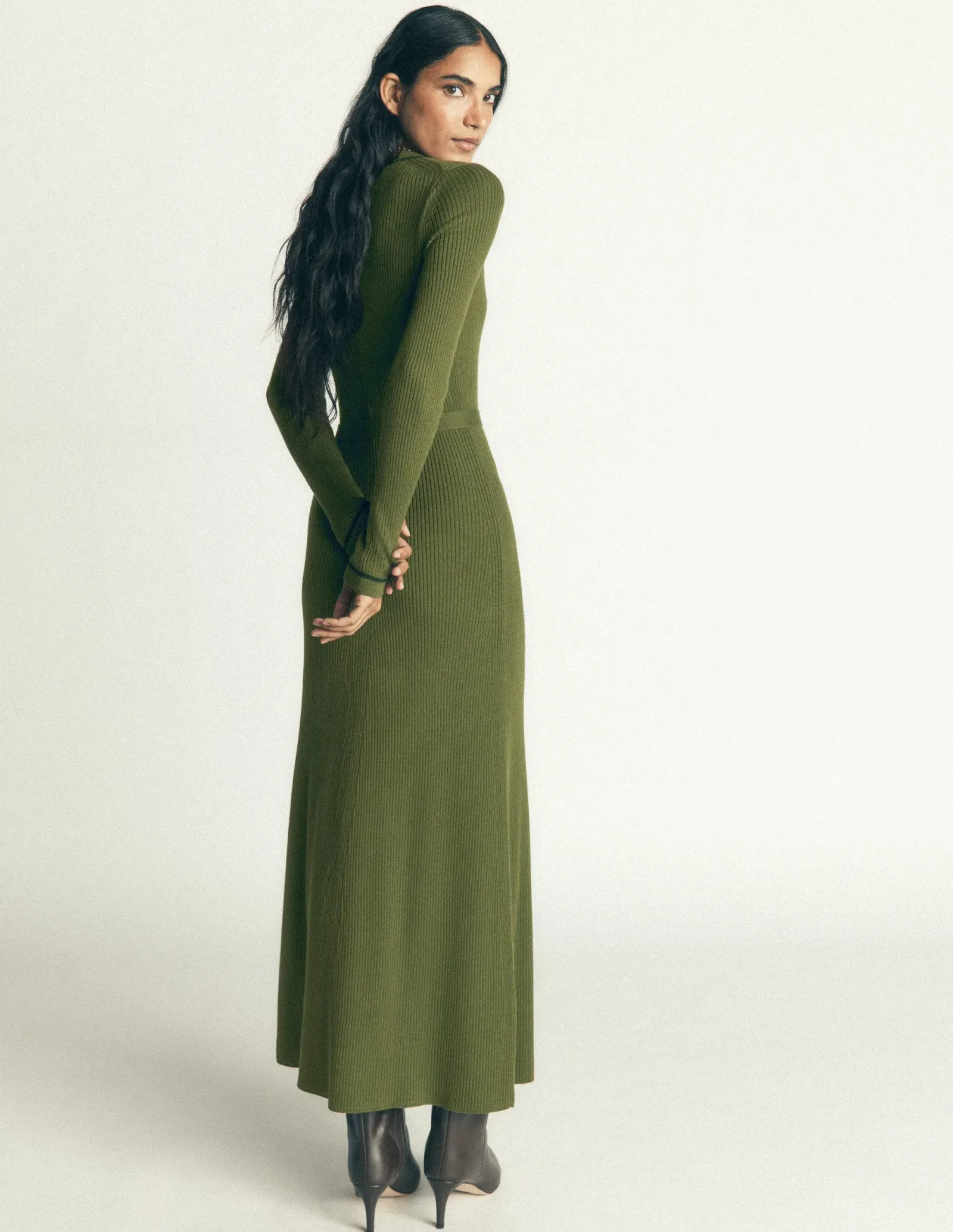 Paula Ribbed Crew Dress-Brunswick Green, Evening Blue
