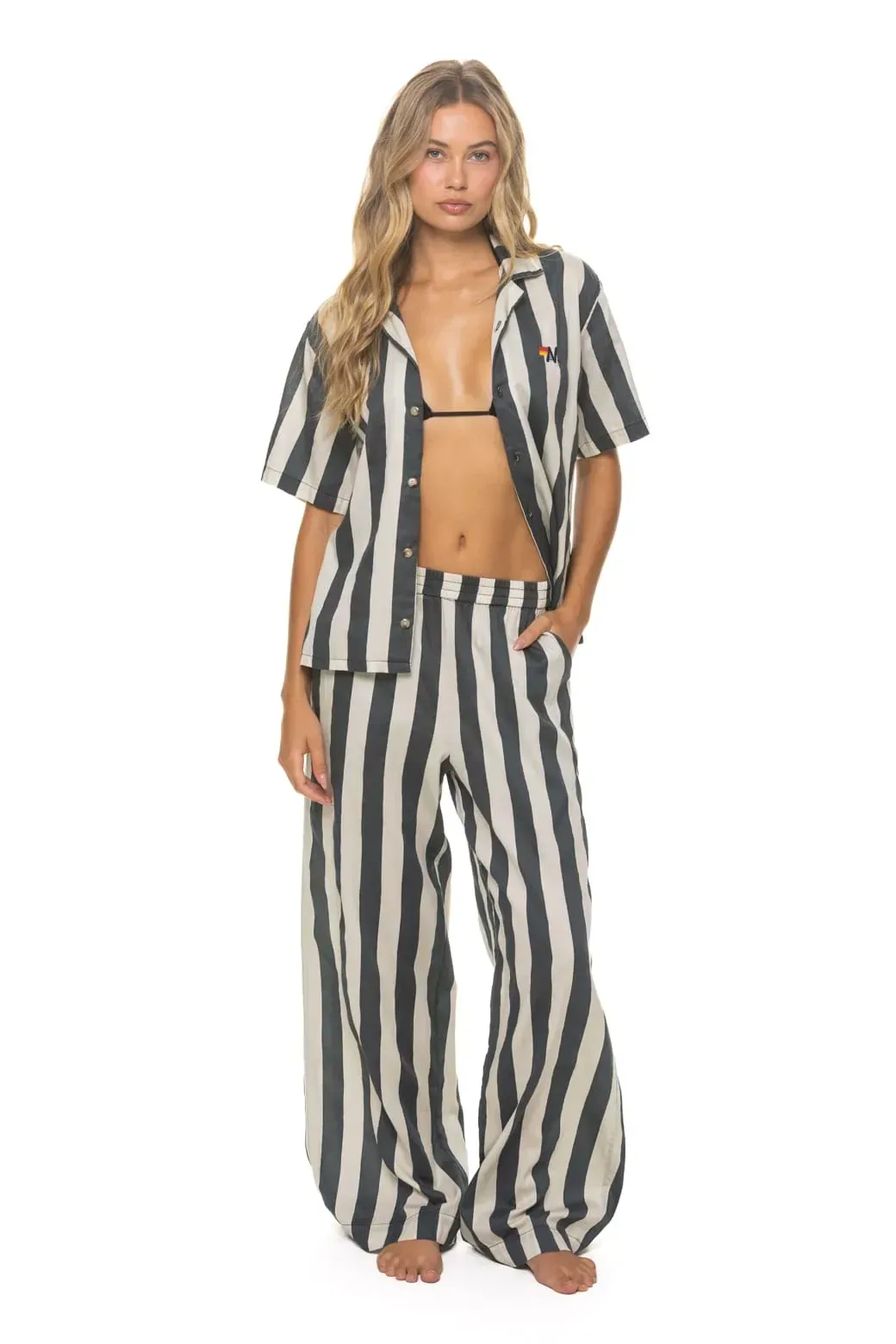 Women's Cotton Luxe Poplin Wide Leg Pant – Vintage Black // Stripe