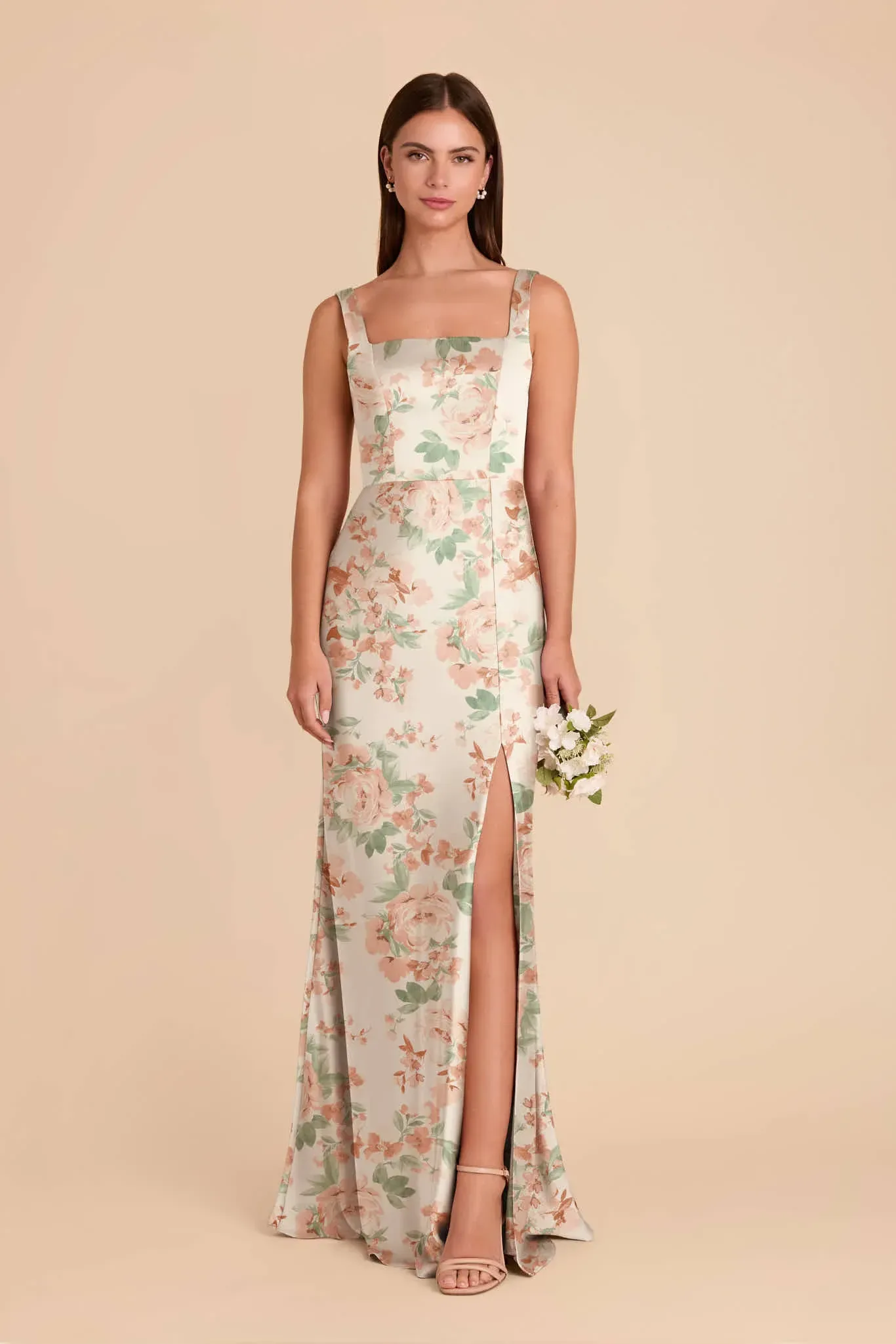 Alex Matte Satin Dress – Dusty Apricot Peonies