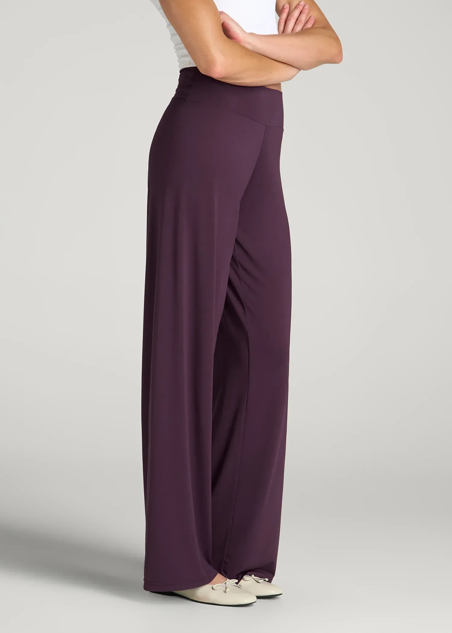 Pull-On Breezy Wide Leg Pants for Tall Women in Aubergine