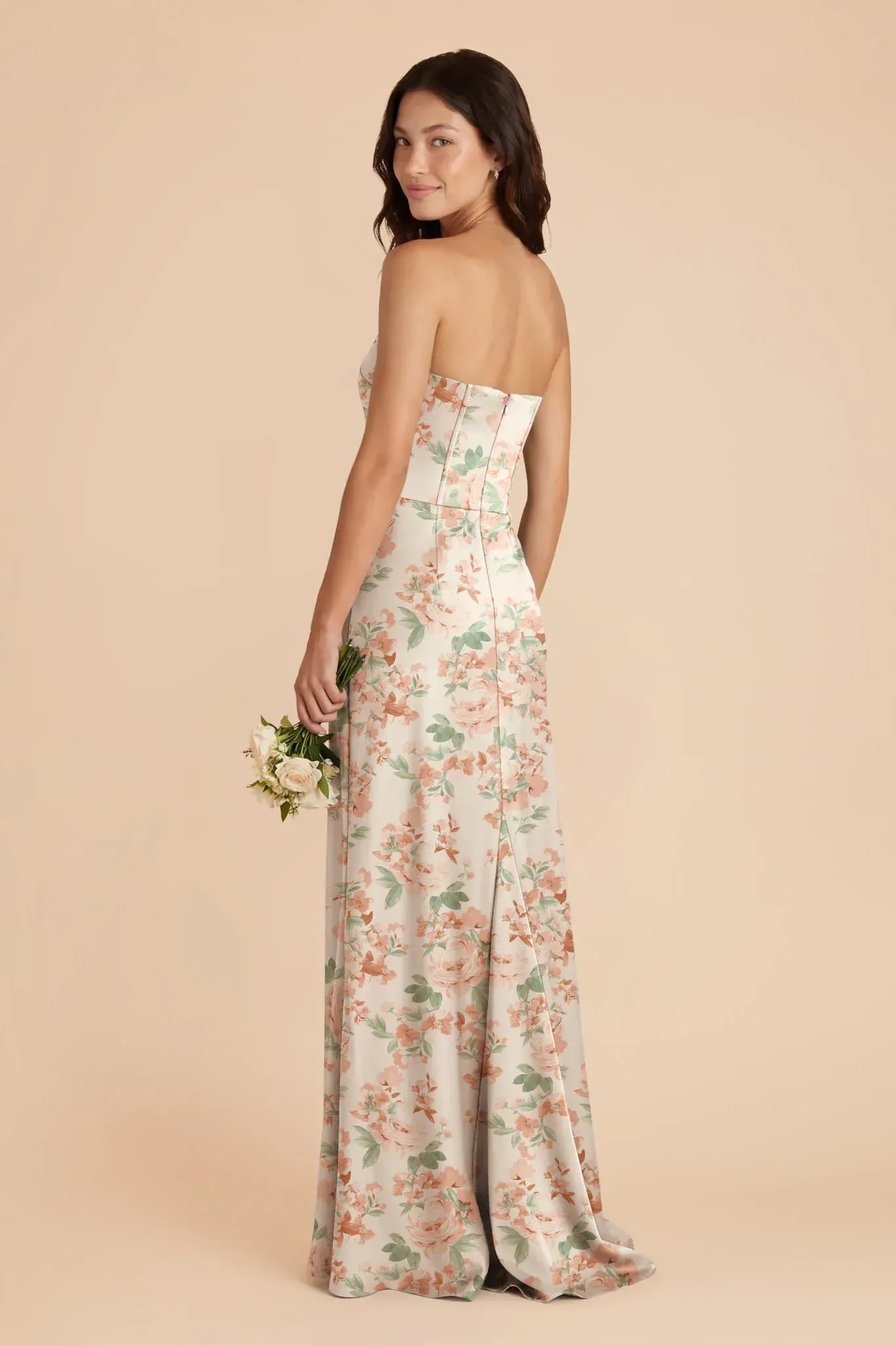 Billie Matte Satin Dress – Dusty Apricot Peonies