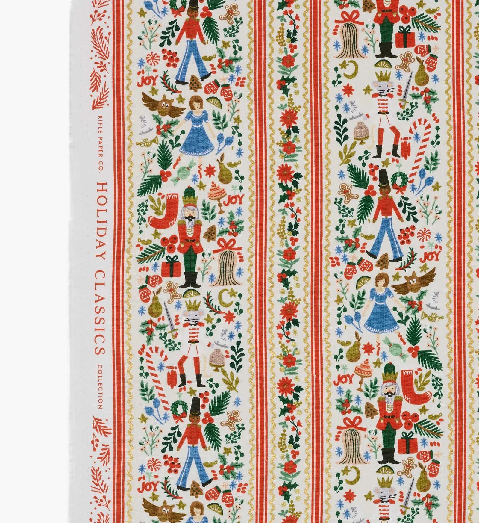 Holly Jolly Nutcracker Canvas Metallic Fabric – Cream and Gold
