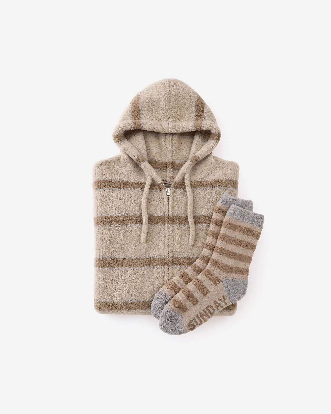 Snug Striped Zip Blanket Hoodie + Socks Bundle
