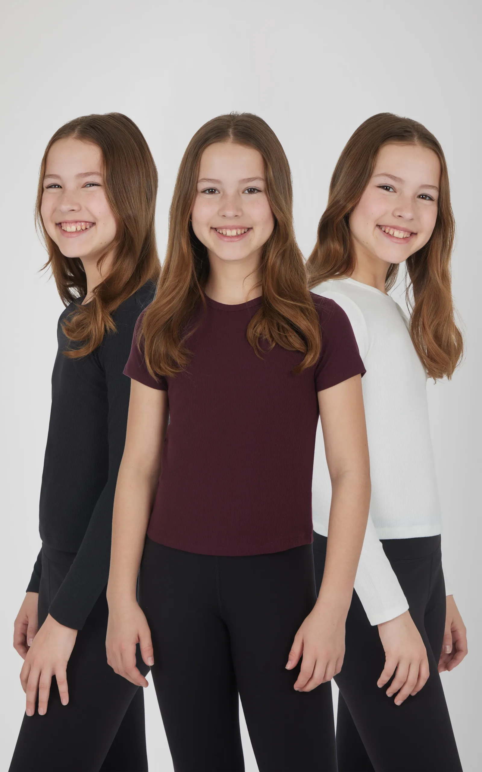 Girls Heavenly Rib Bloom Crew Short Sleeve Tee + Long Sleeve Top 3 Pack
